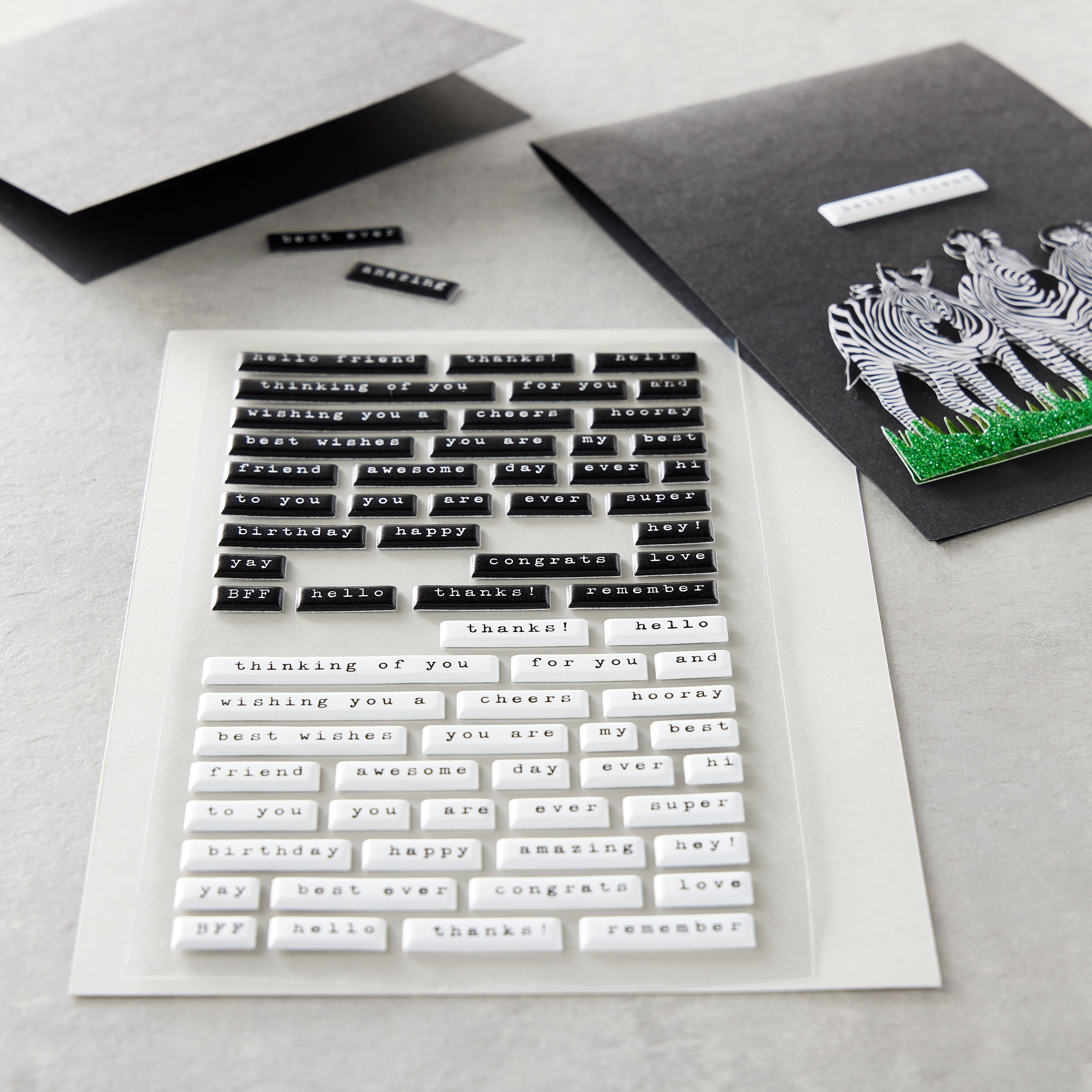 12 Pack: Black & White Sentiment Stickers by Recollections™