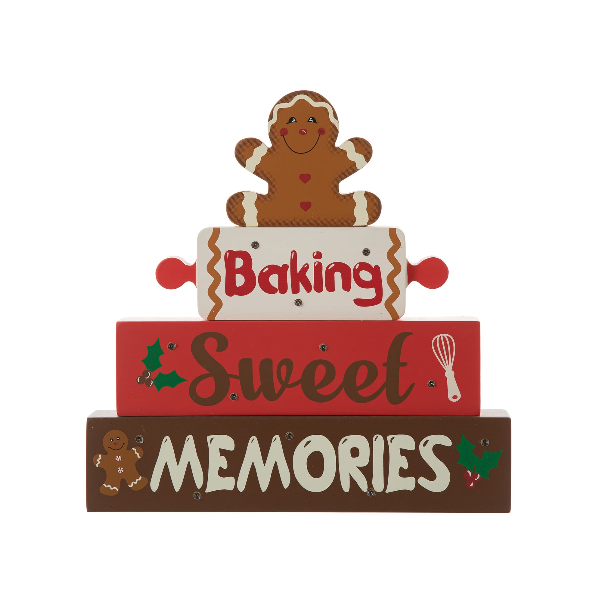 Glitzhome® 12" Lighted Wooden Christmas Gingerbread Man Block Table Décor