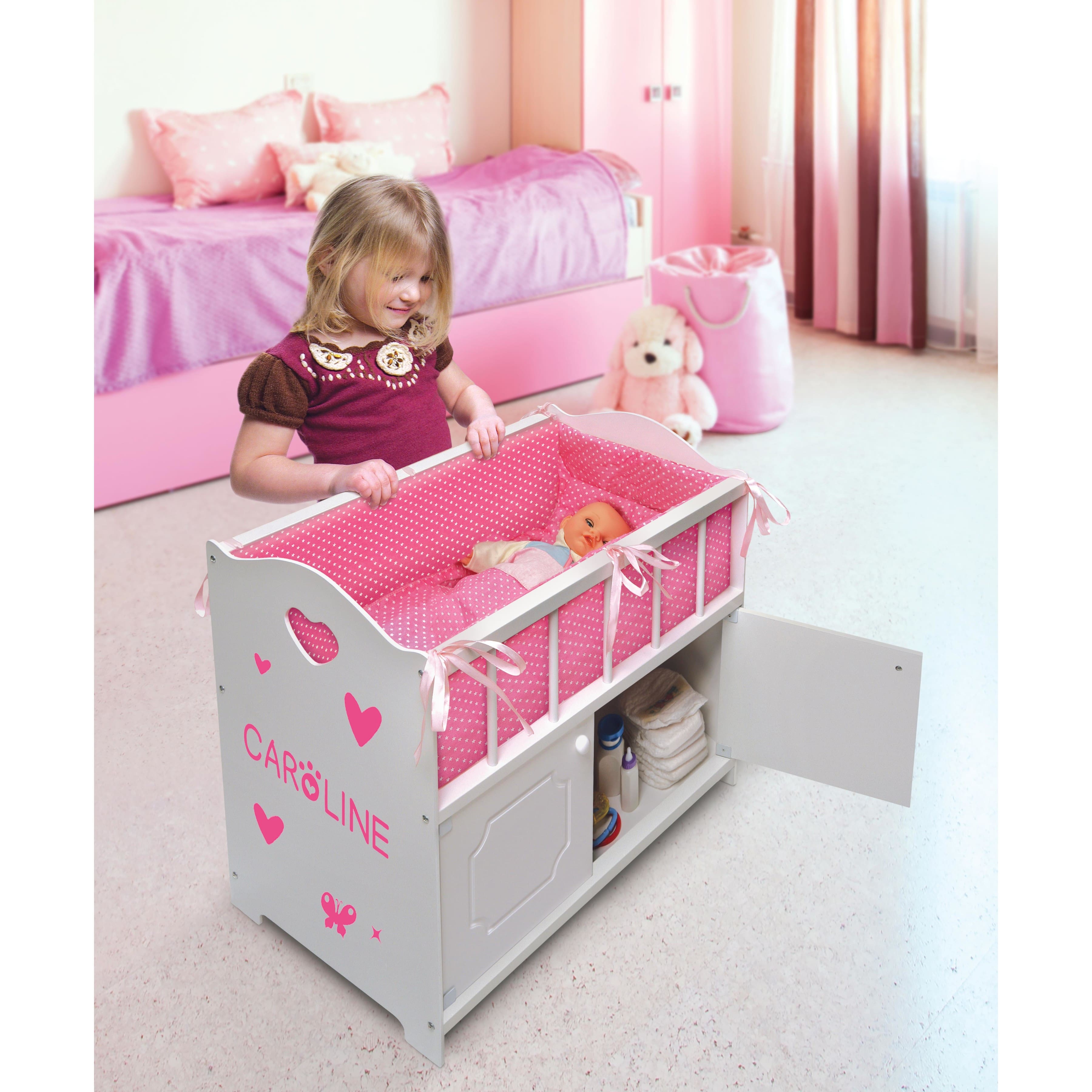 Badger Basket White Storage Doll Crib with Bedding