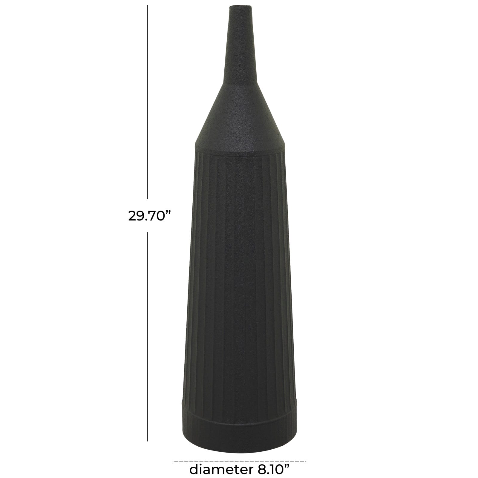 Black Metal Grooved Vase 8" x 8" x 30"