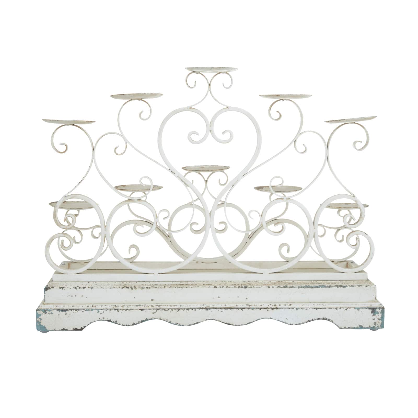 White Iron French Country Candelabra, 18" x 23" x 8"