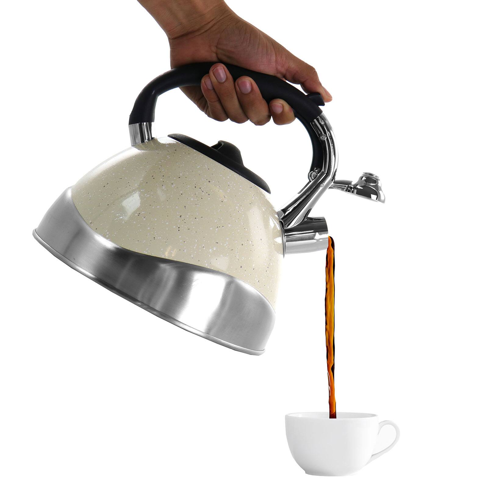 MegaChef 3L Light Tan Speckle Stovetop Whistling Kettle