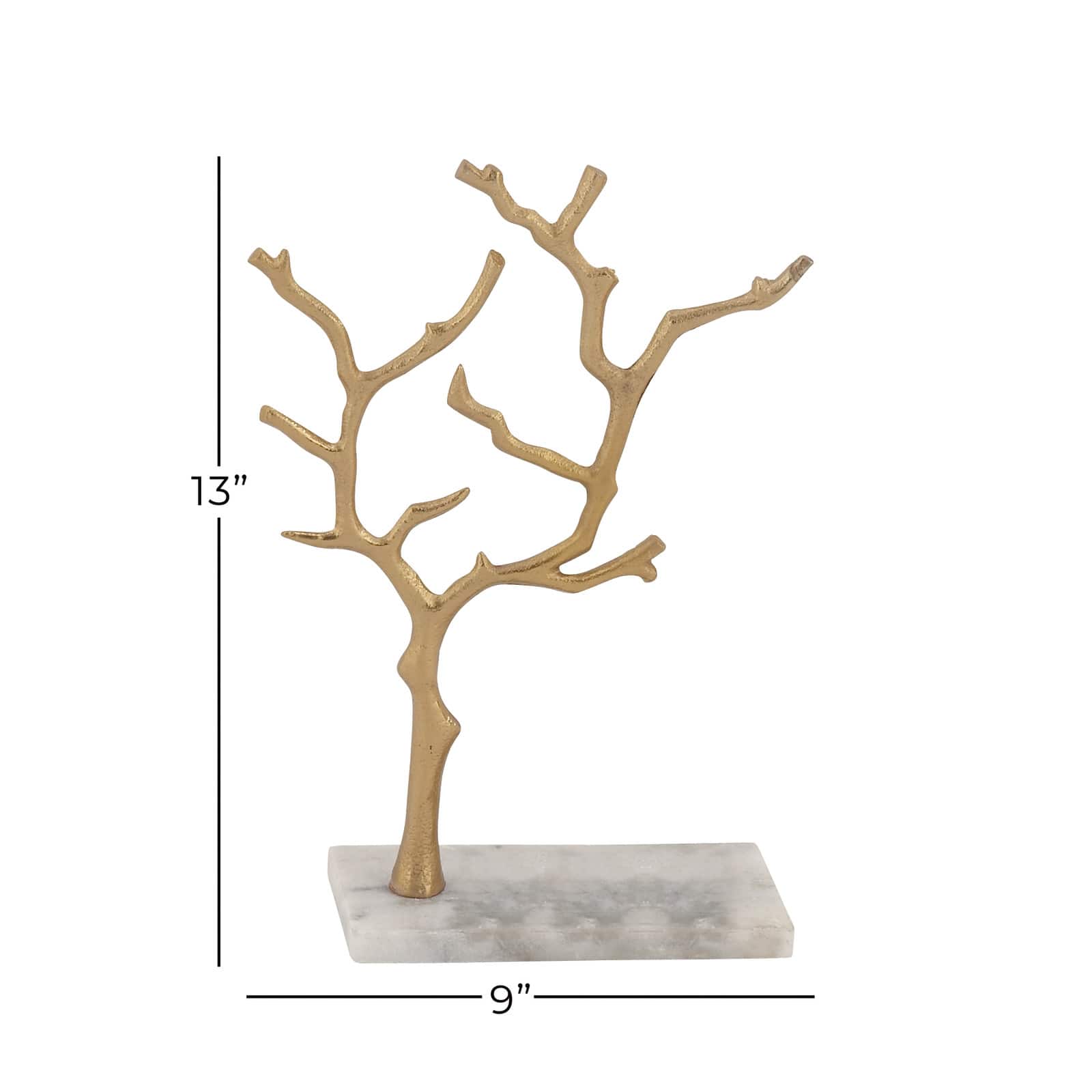 Gold Marble and Aluminum Modern Jewelry Stand, 13" x 9" x 3"
