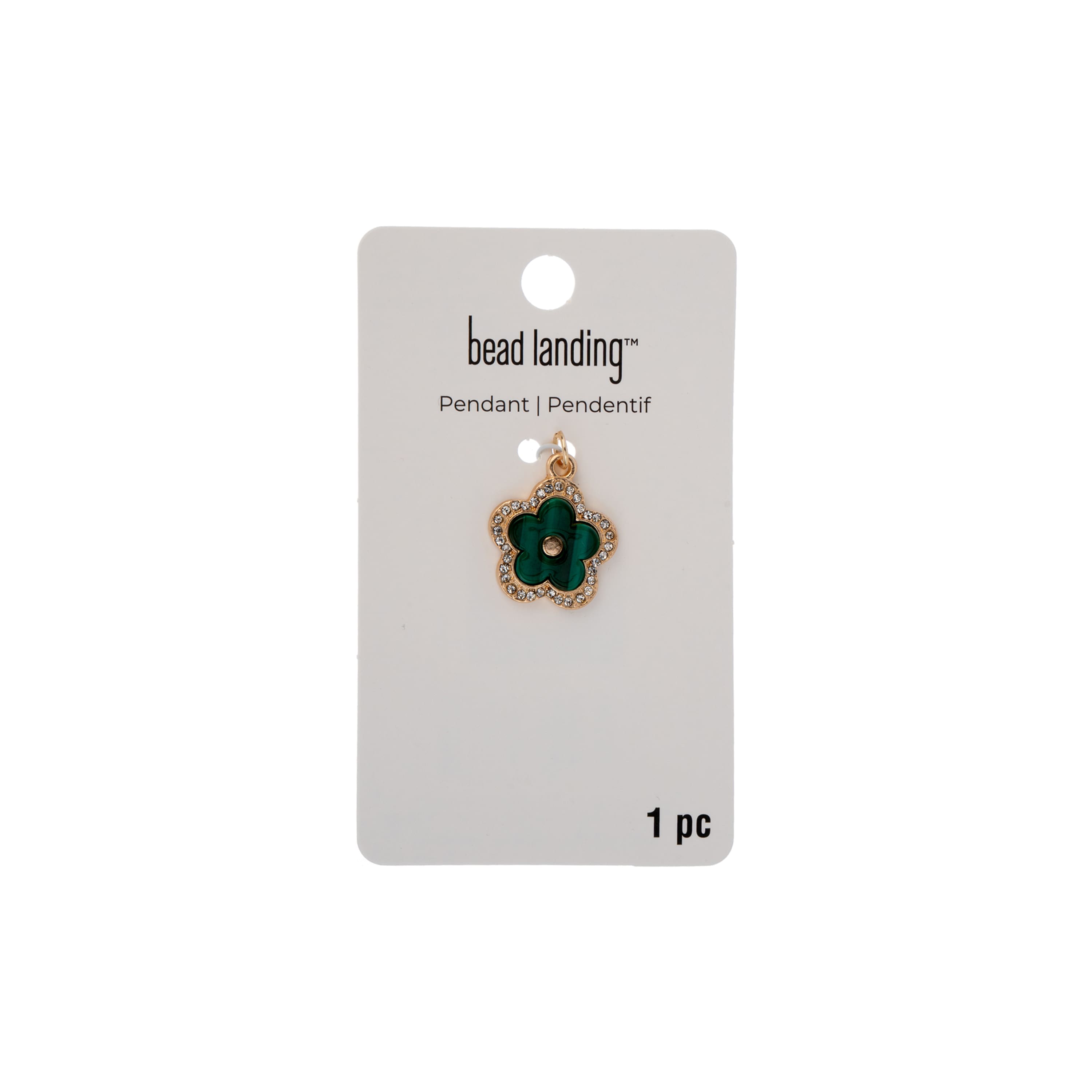 Gold, Green & Rhinestone Metal & Glass Flower Pendant by Bead Landing™
