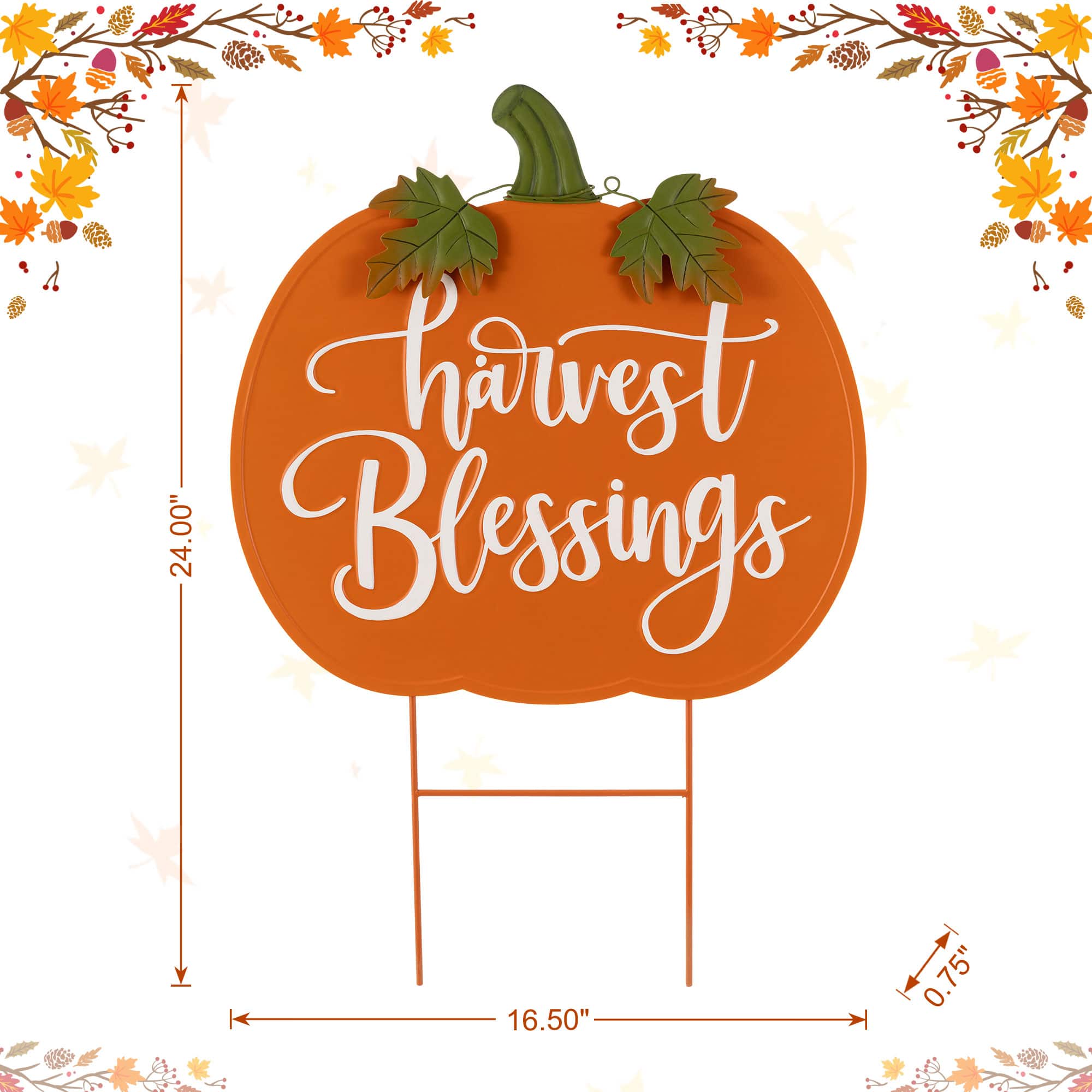 Glitzhome® 24" Fall Metal Pumpkin Yard Stake