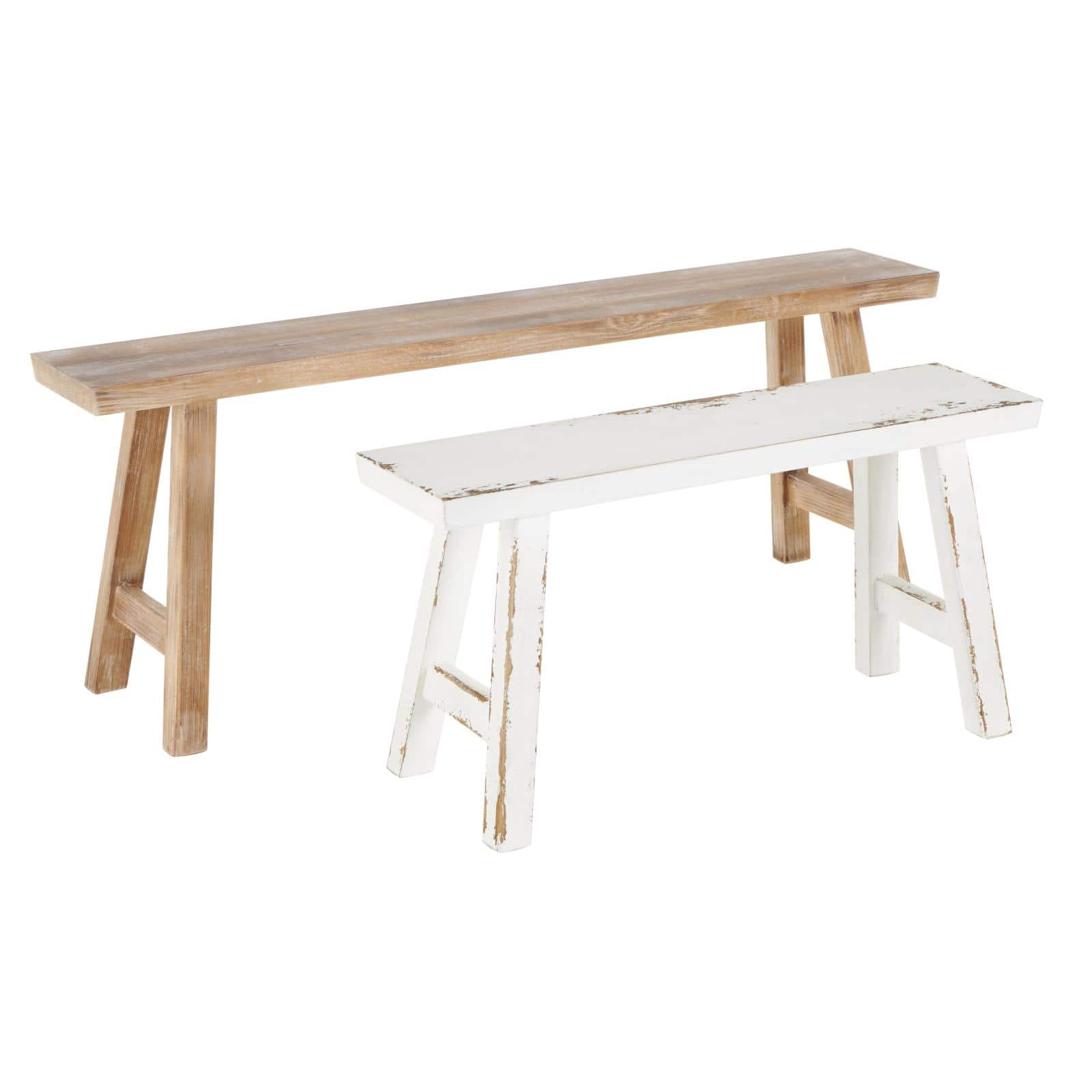 Wood Slim Distressed Bench Set