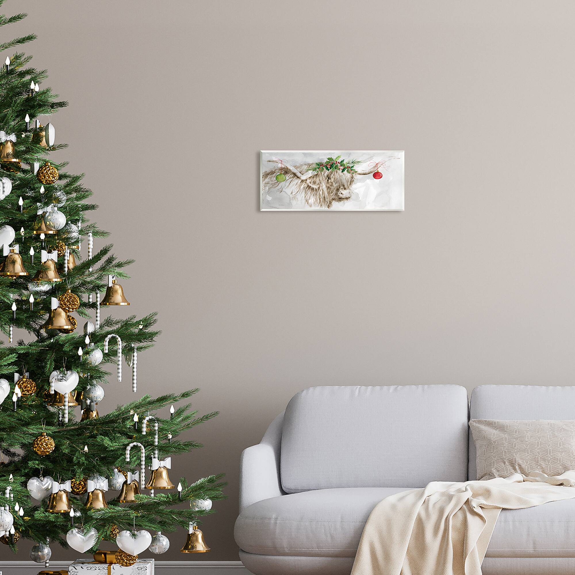 Stupell Industries Cattle with Christmas Ornaments Wall Art