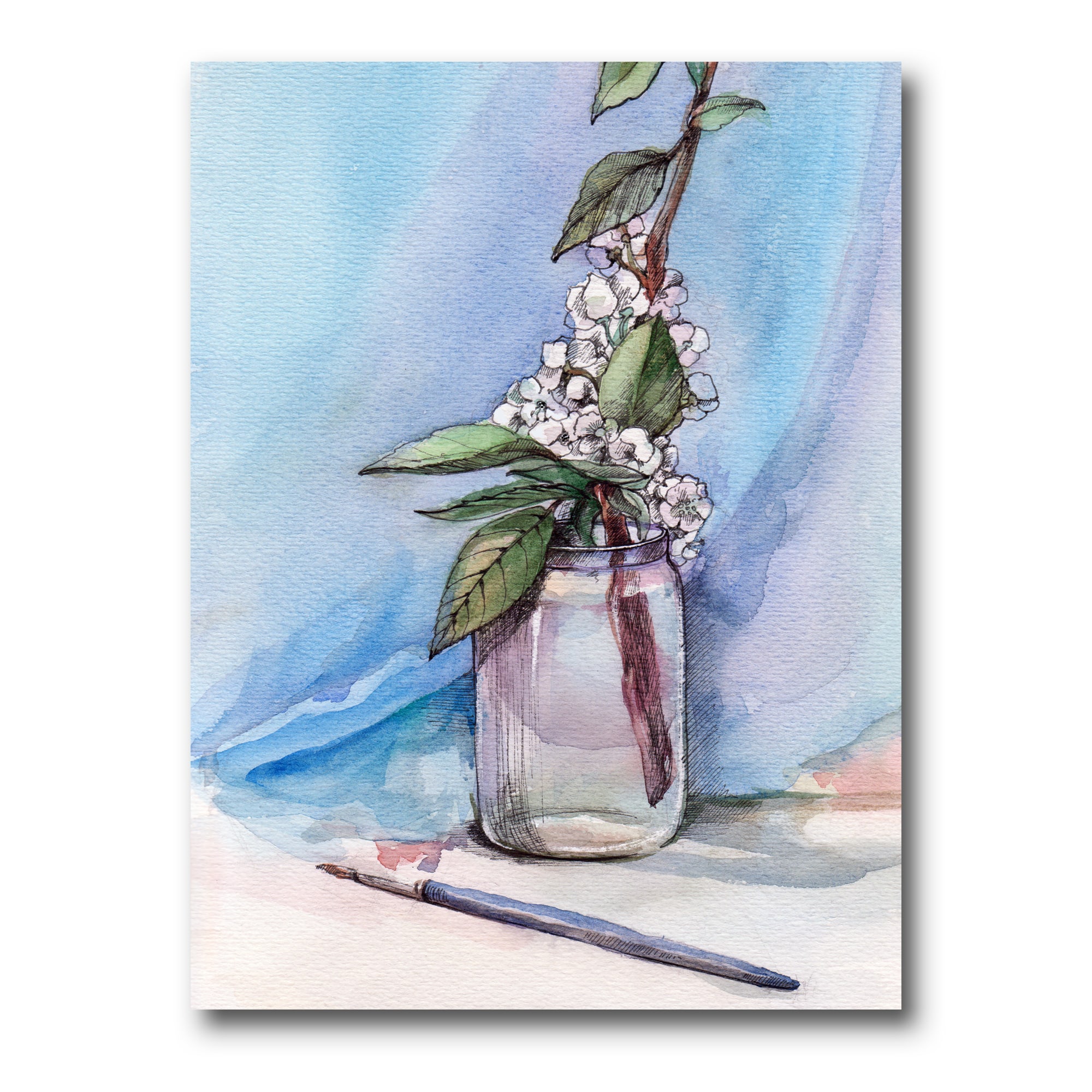 Designart - Cherry Blossom In Glass Jar - Farmhouse Canvas Wall Art Print