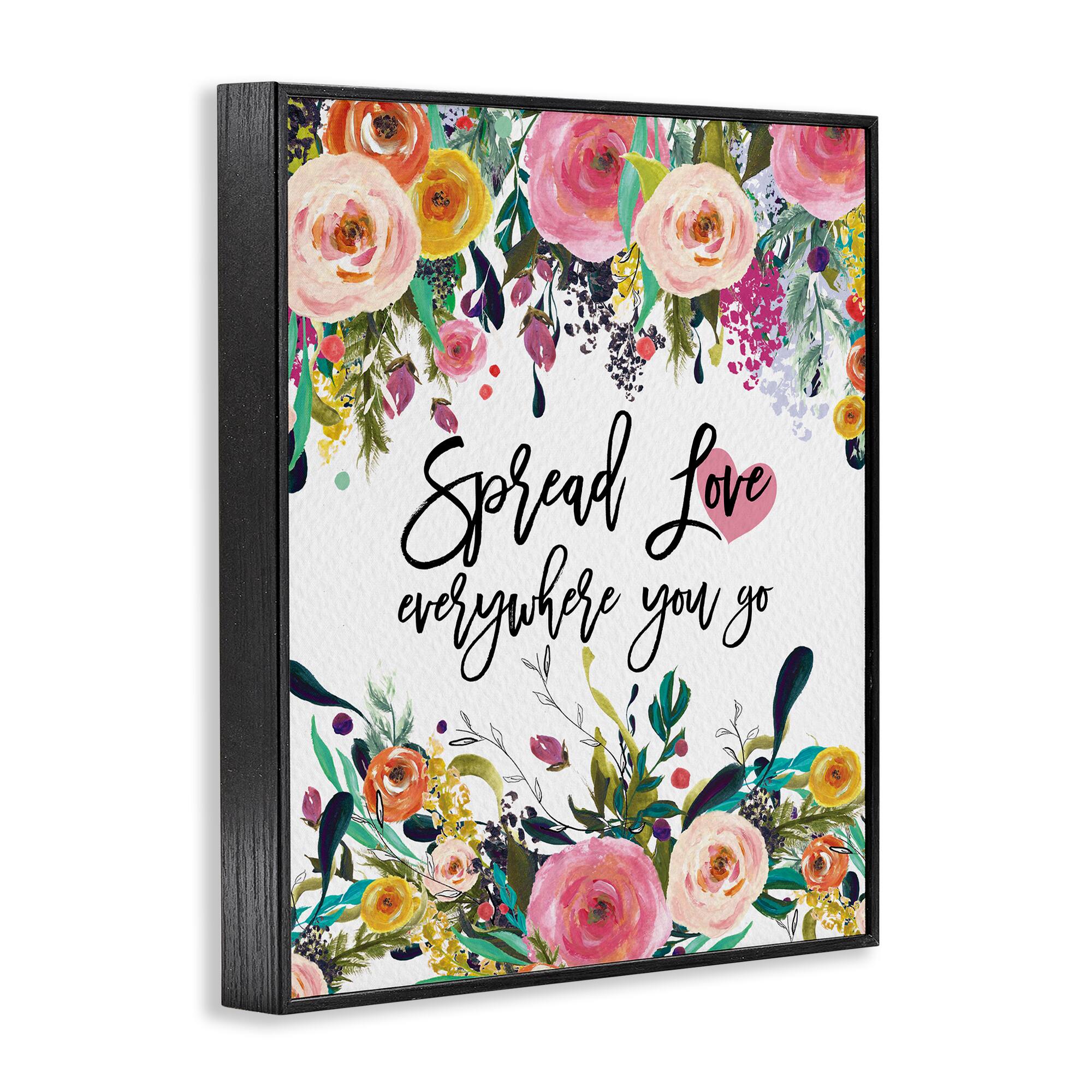 Stupell Industries Spread Love Phrase Pink Floral Blooms Calligraphy Framed Giclee Art