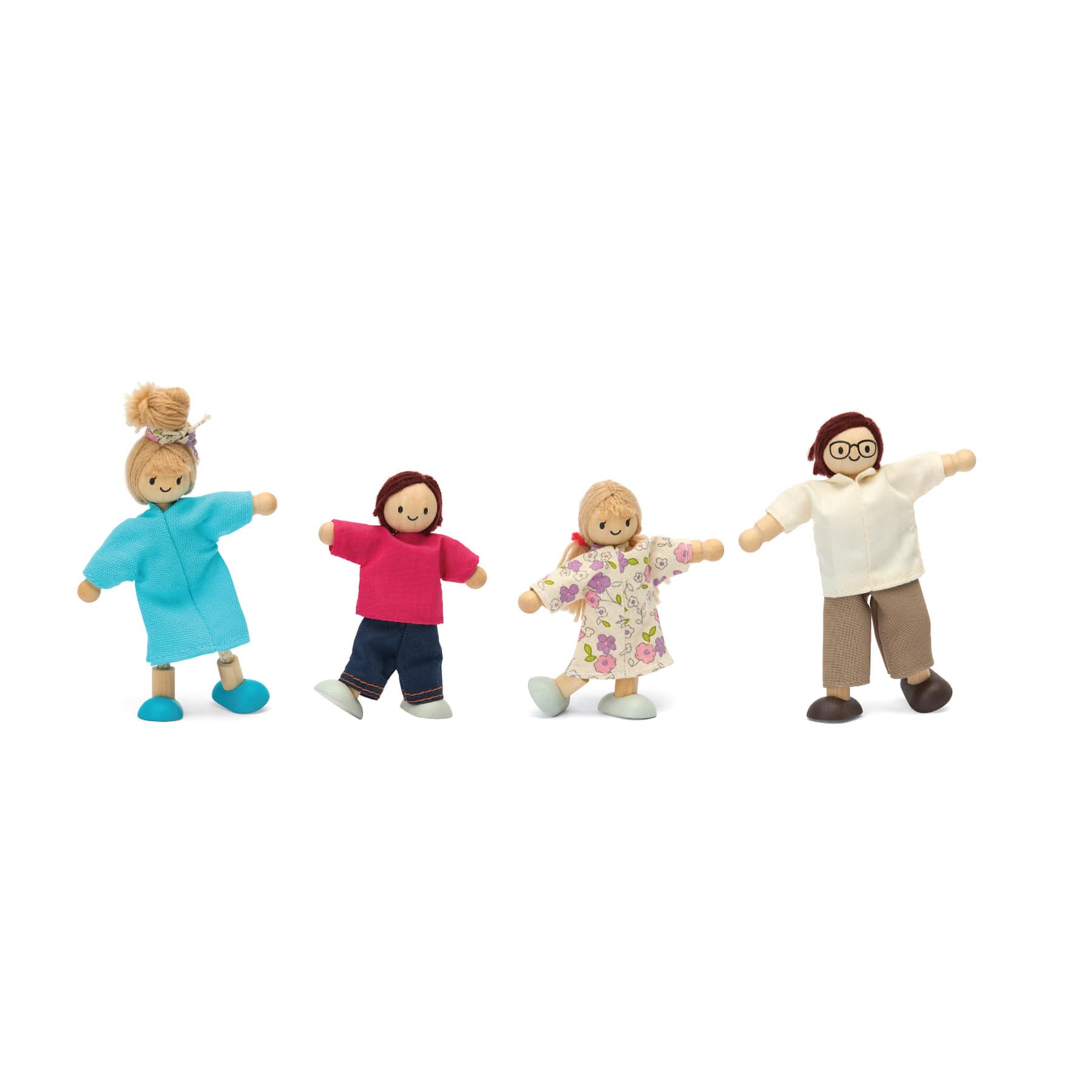 PlanToys Light Skin Tone & Brown Hair Wood Doll Family Set