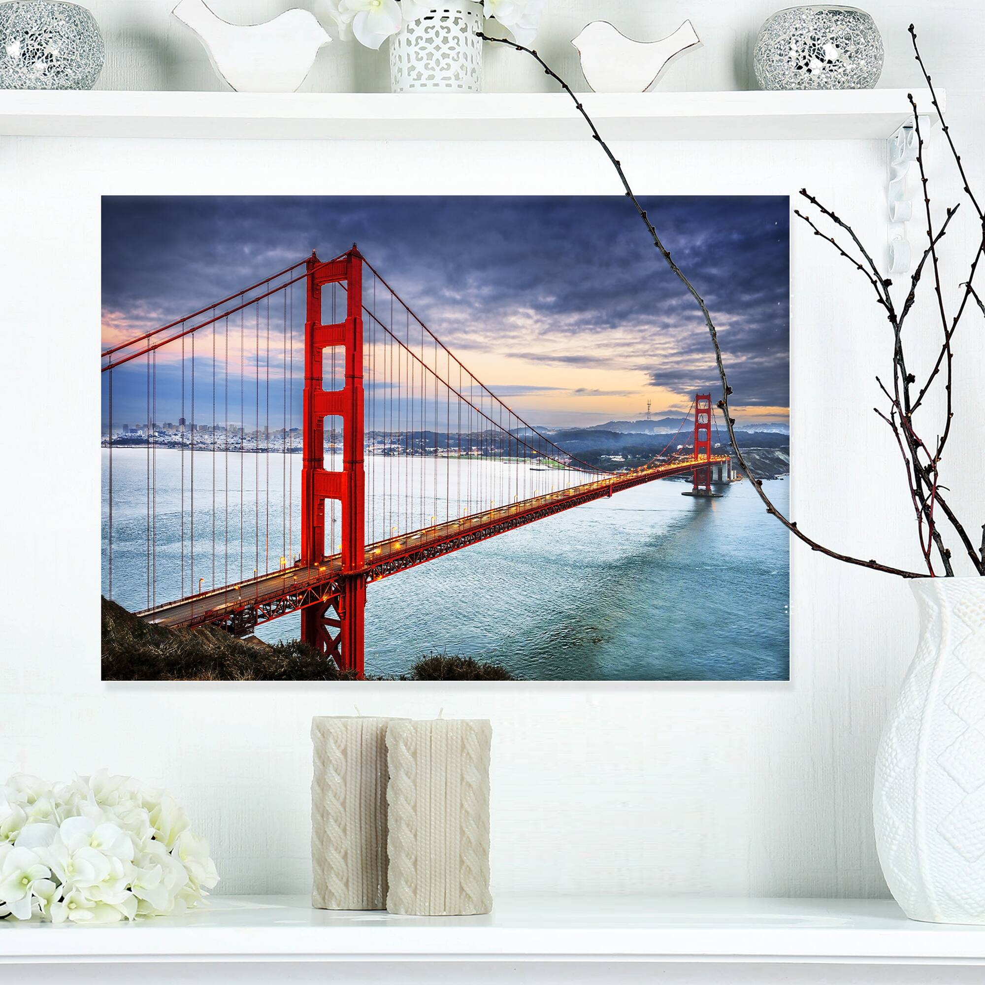 Designart - Golden Gate under Cloudy Sky