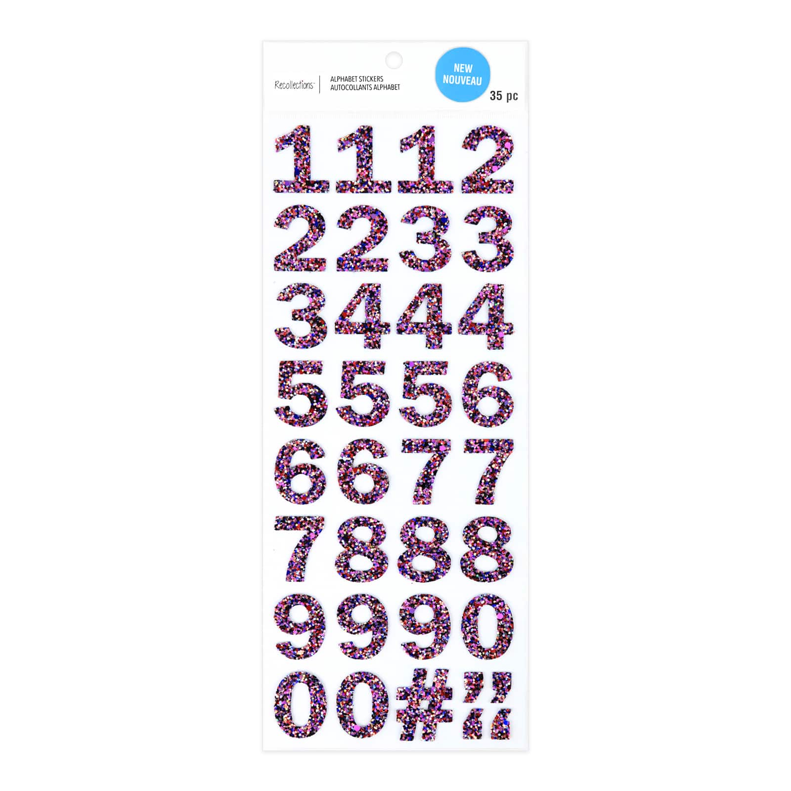 12 Pack: Red & Blue Glitter Number Stickers by Recollections™