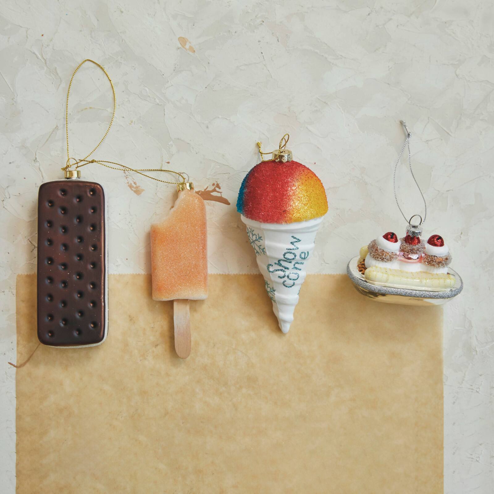 Hello Honey® 5.5" Brown & White Glass Ice Cream Sandwich Ornament with Glitter