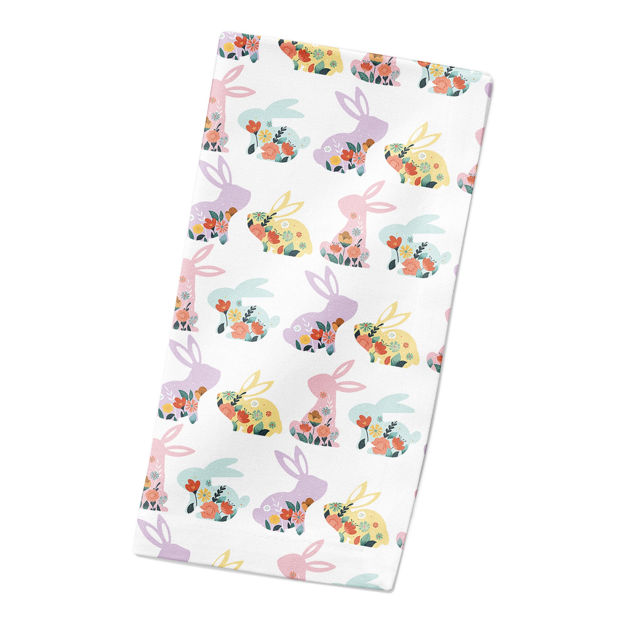 Pastel Floral Rabbits 10" x 10" Cotton Twill Napkin