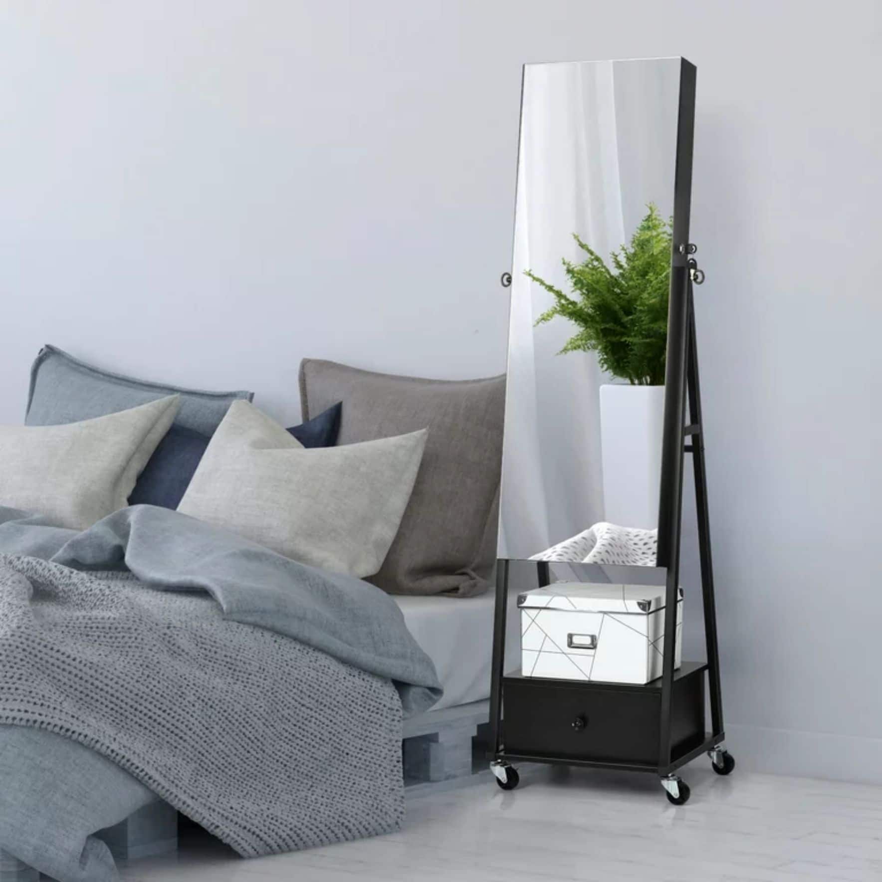 NEX™ 5ft. Black Jewelry Armoire on Casters with Chest Drawer