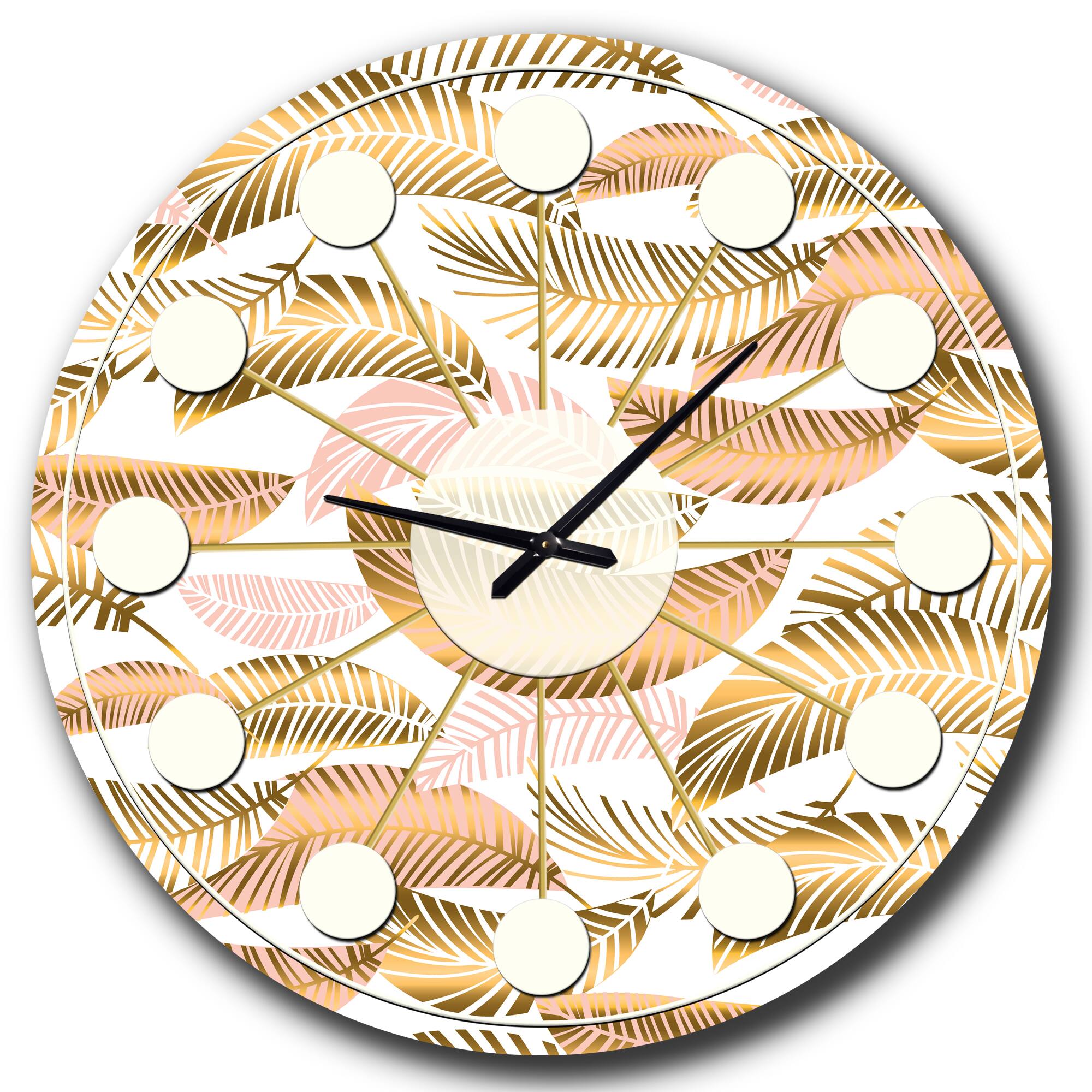 Designart 'Golden Tropical Pattern Iii Mid-Century Modern Wall Clock