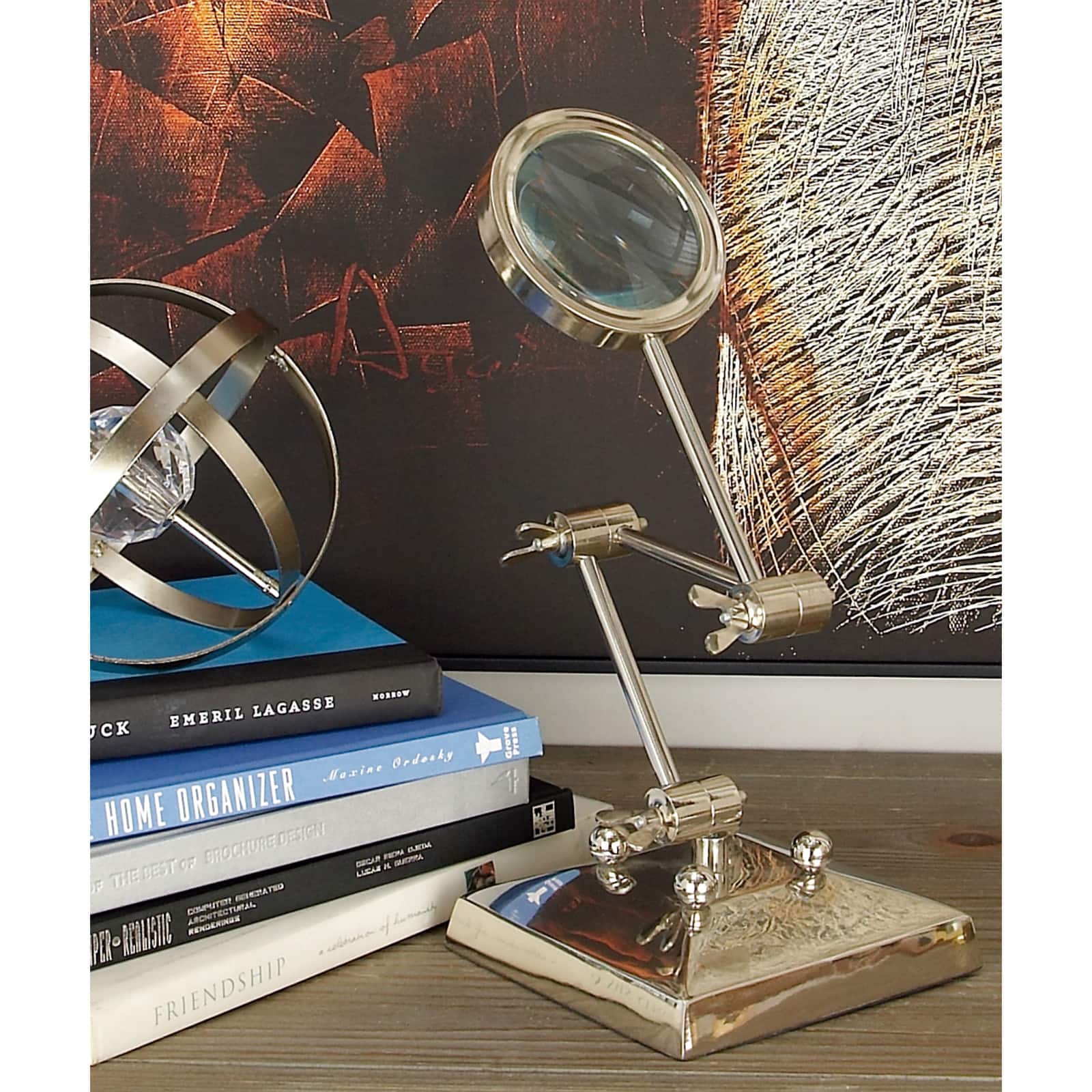 Silver Aluminum Traditional Magnifying Glass, 20" x 6" x 6"