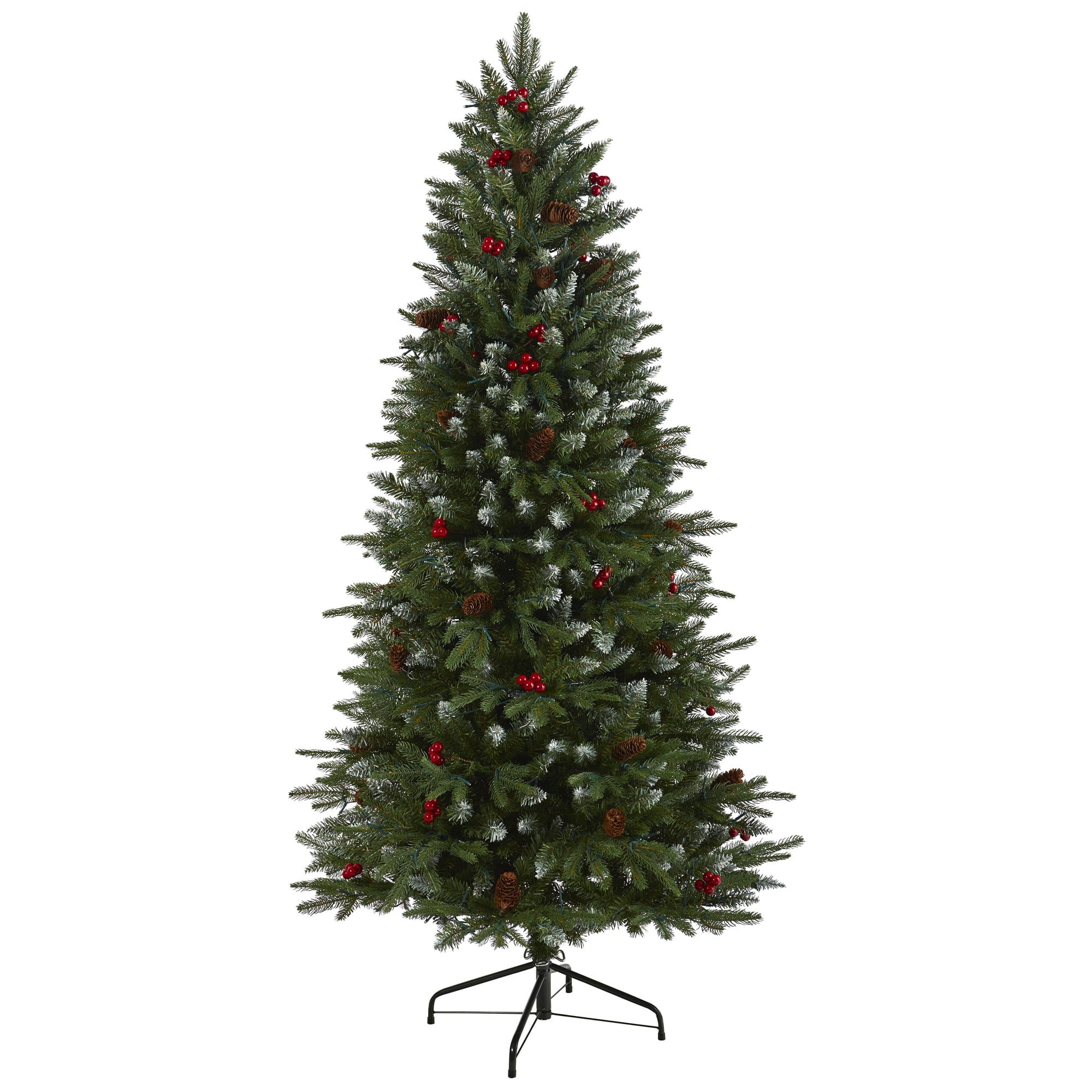 6ft. Pre-Lit Snow Tipped Portland Spruce Artificial Christmas Tree with Frosted Berries and Pinecones, Clear LED Lights