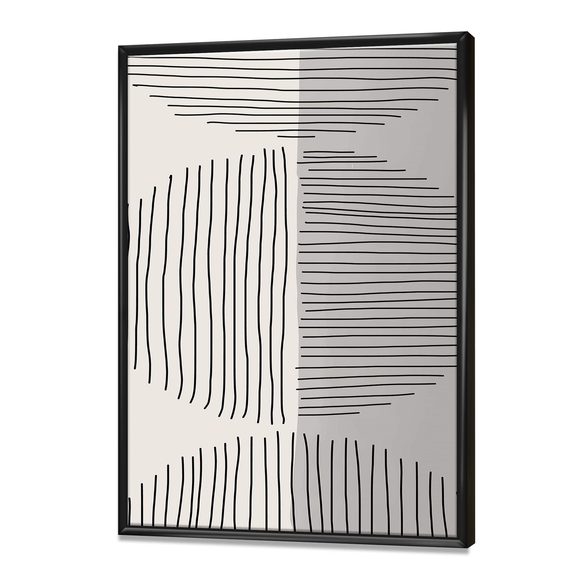 Designart - Minimal Geometric Lines And Circle VII - Modern Canvas Wall Art Print in Black Frame