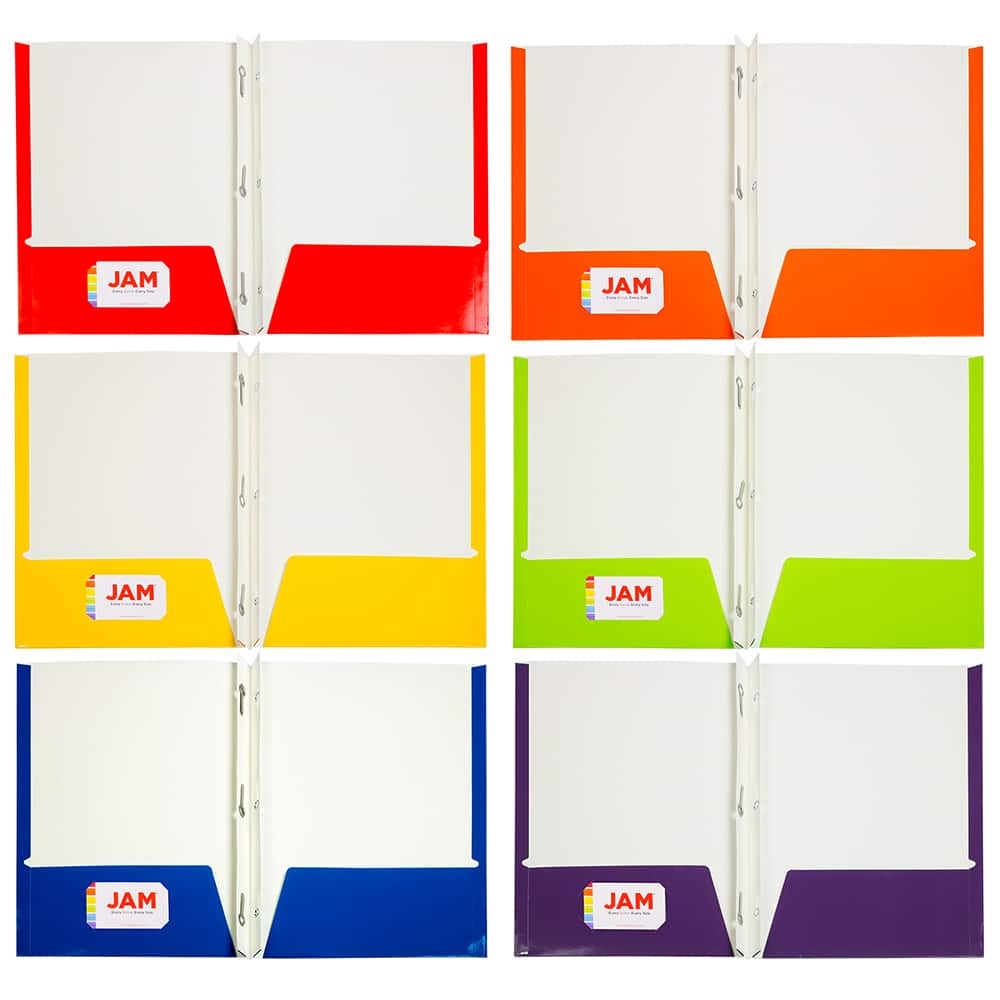 JAM Paper Primary Glossy Laminated Two Pocket Folders With Clasps, 6ct.