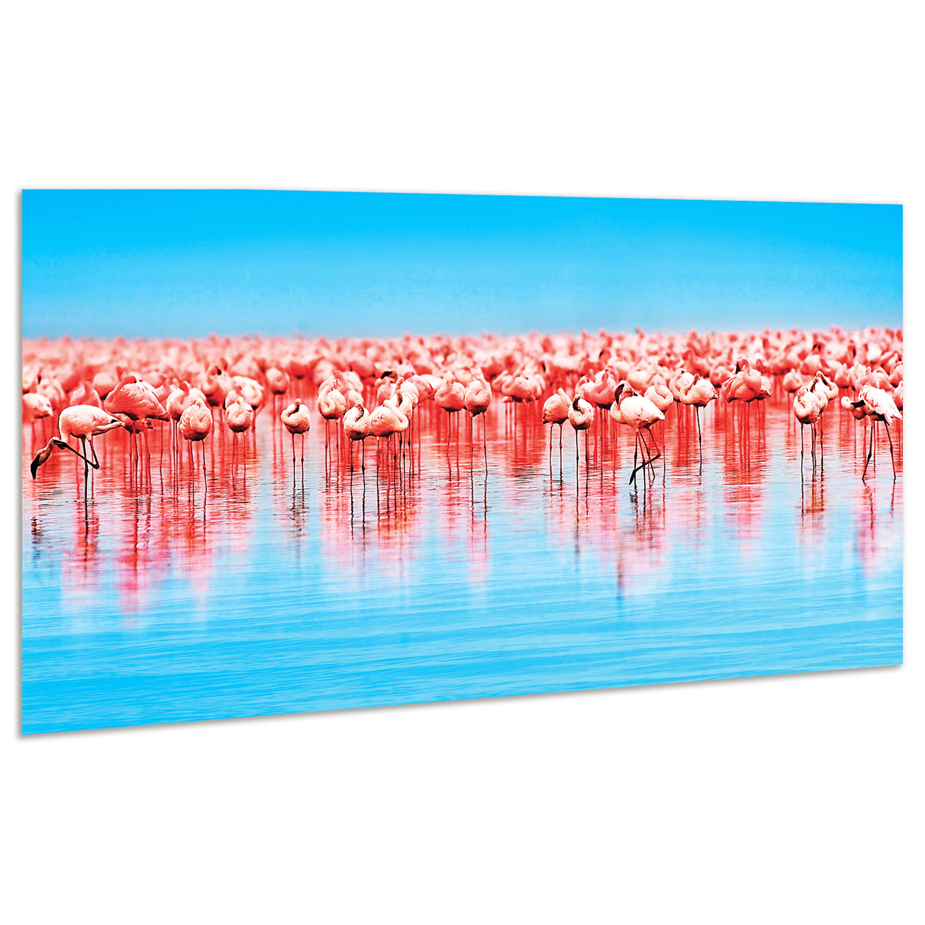 Empire Art Direct 24" x 48" Flamingo Flock Frameless Free Floating Tempered Glass Wall Art