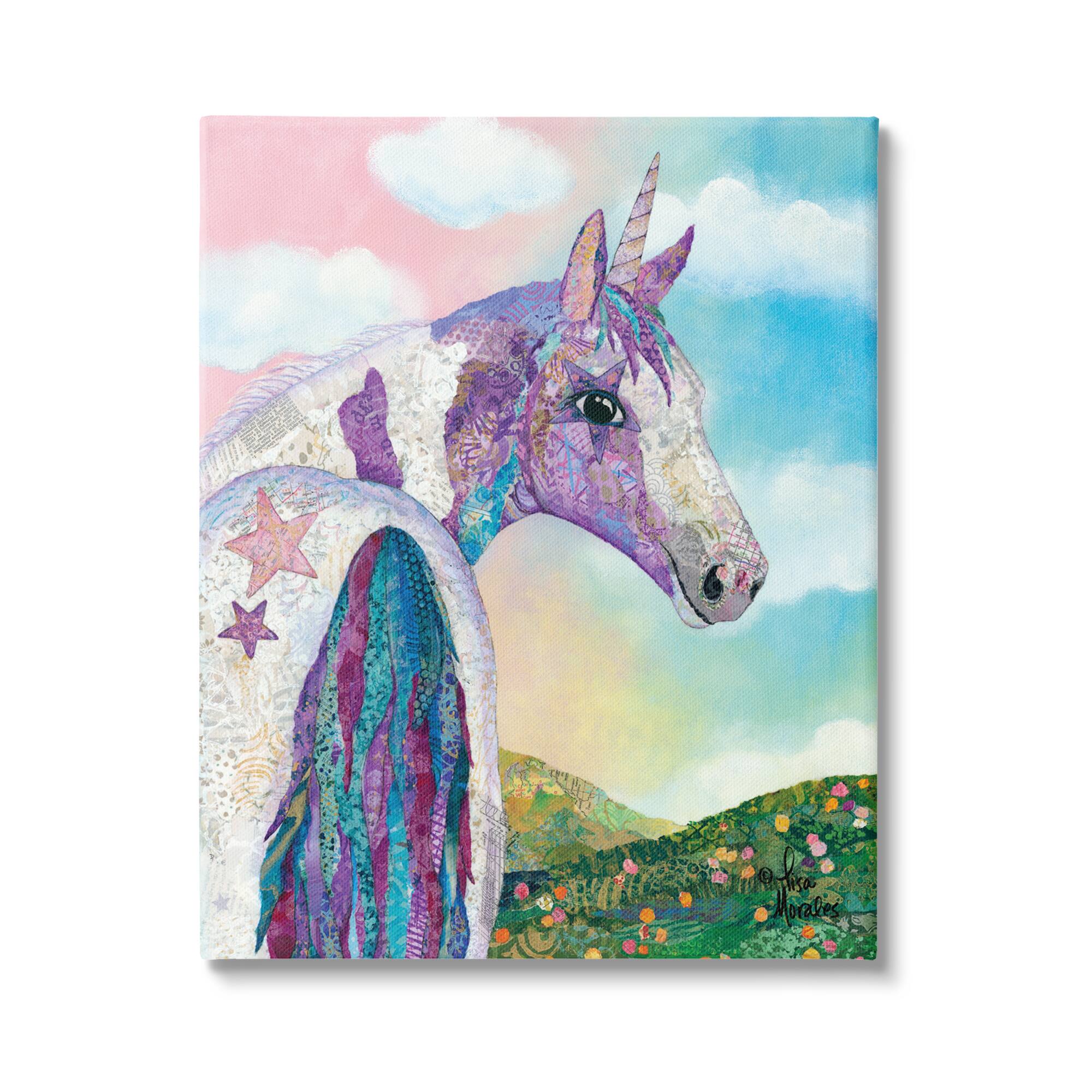 Stupell Industries Starry Eyed Unicorn Floral Fantasy Meadow Canvas Wall Art