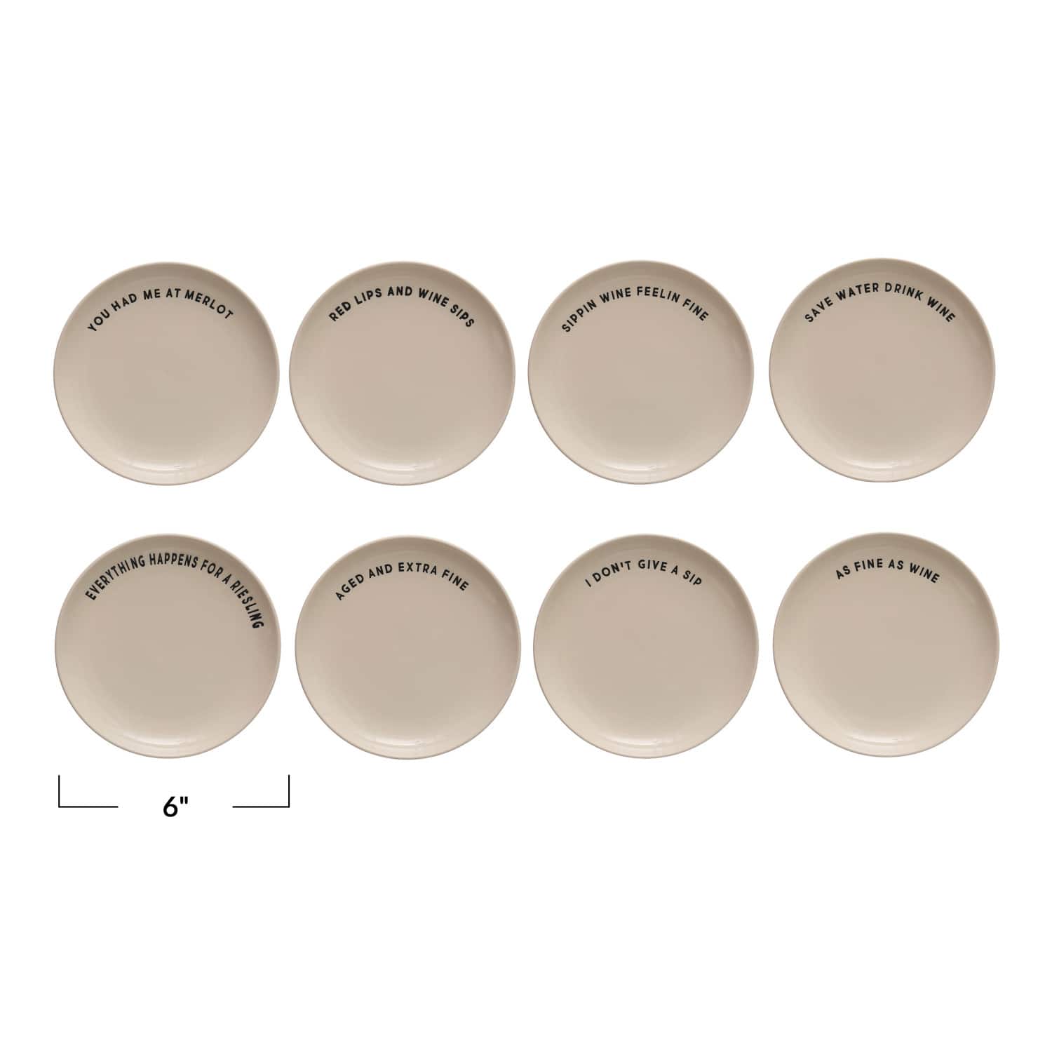 Hello Honey® 6" Cream Wine & Dine Round Stoneware Plate Set
