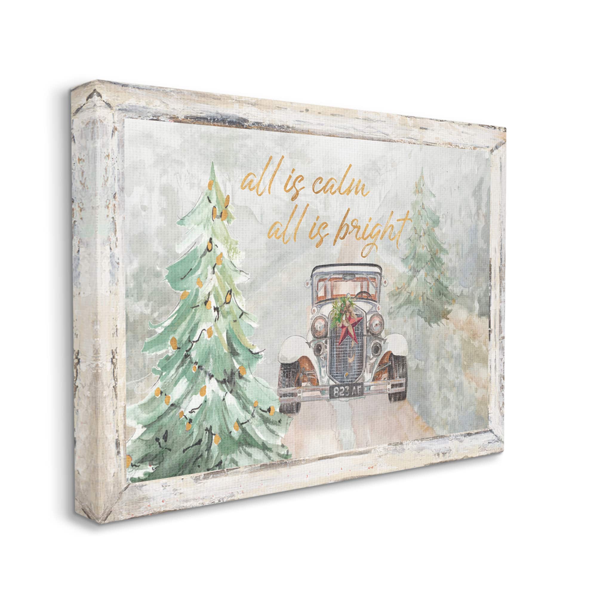 Stupell Industries All Is Calm Phrase Vintage Christmas Country Road Canvas Wall Art
