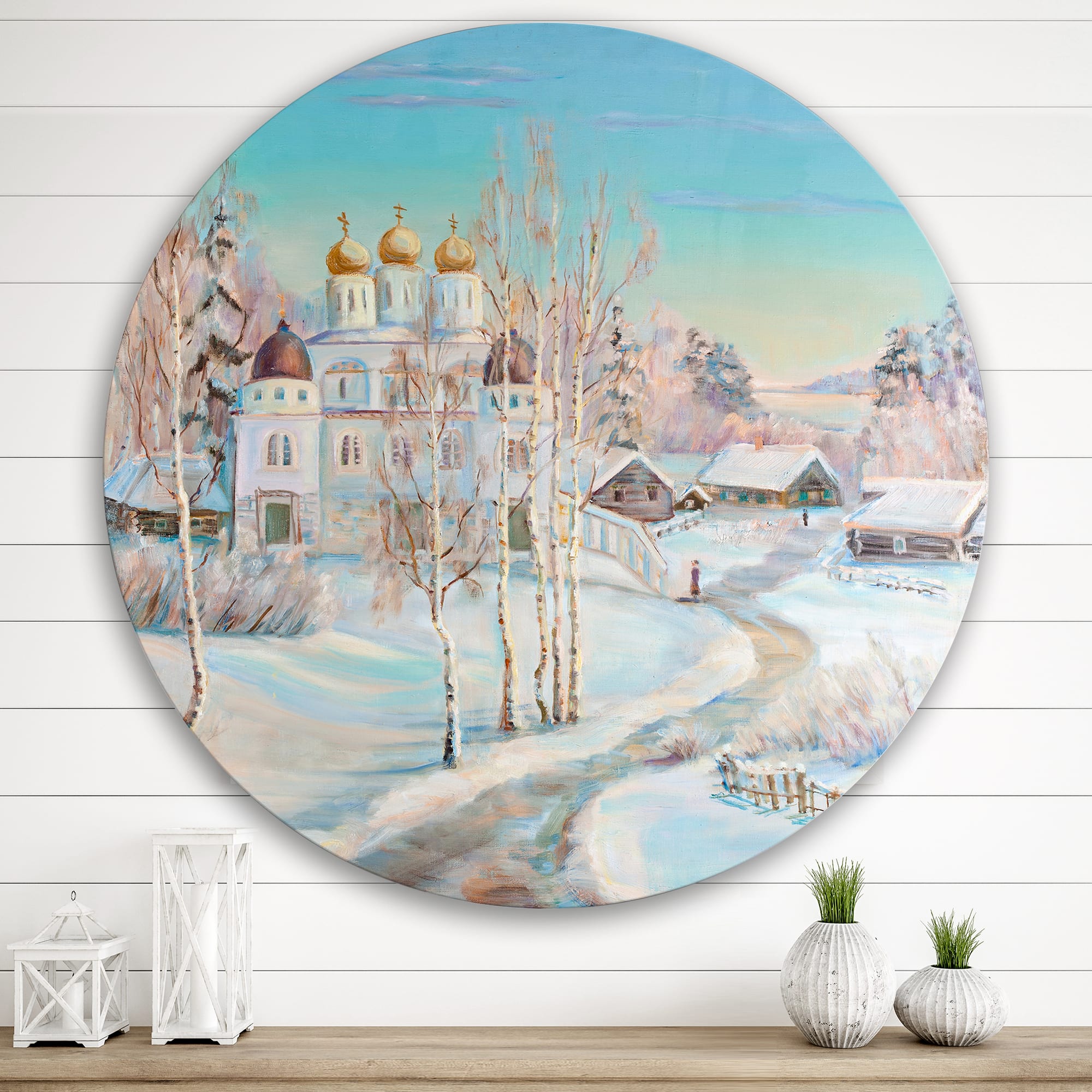 Designart - Country Road In Winter Landscape With Temple