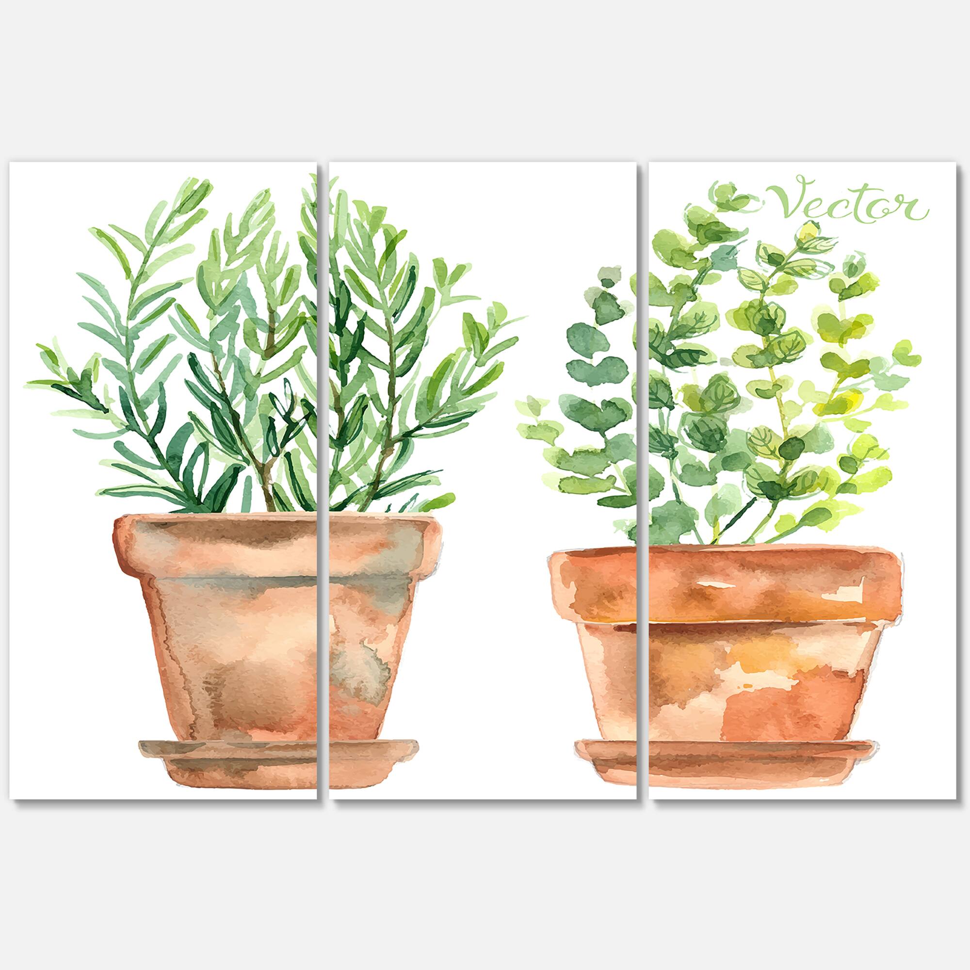 Designart - Two Green House Plants In Orange Flower Pots