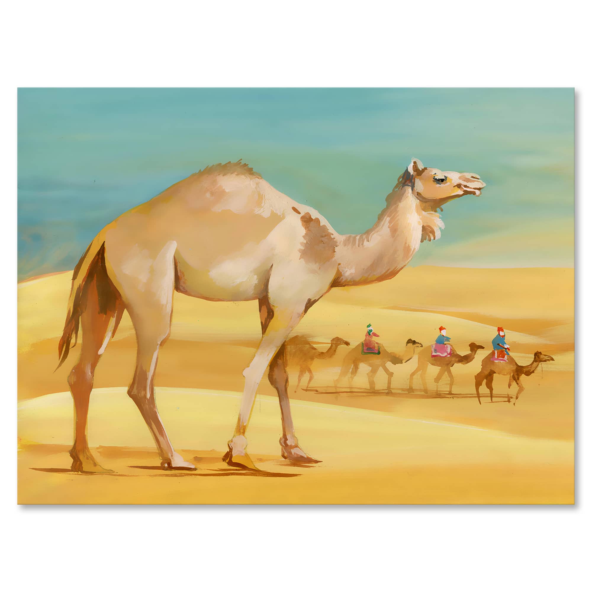Designart - Camels In Desert - Farmhouse Canvas Wall Art Print