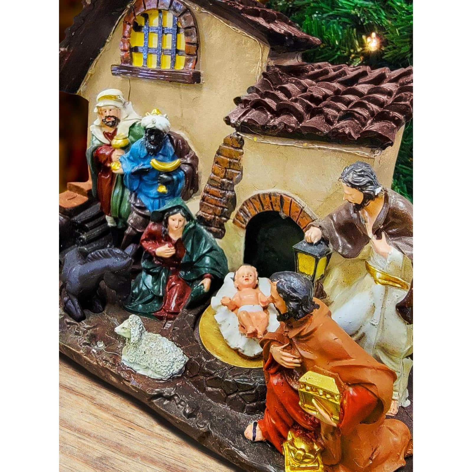 Wizardi Christmas Village Nativity Holy Family Scene with LED Lights