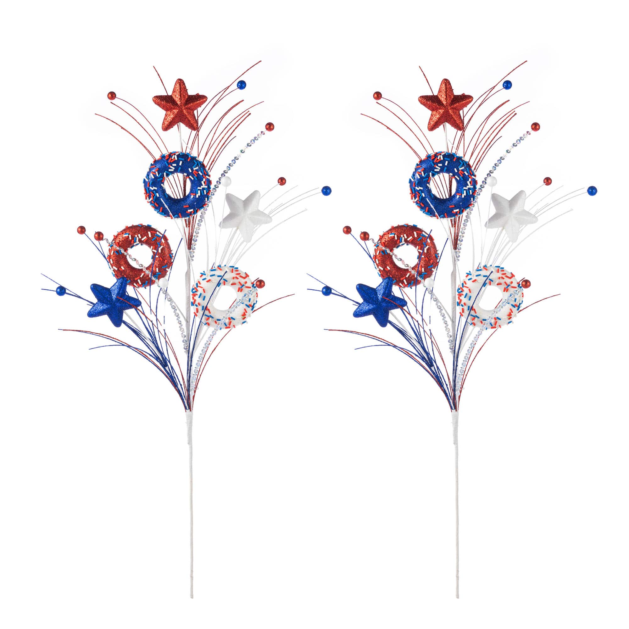 Glitzhome® 28" Set of 2 Patriotic Americana Stars and Donuts Garden Picks