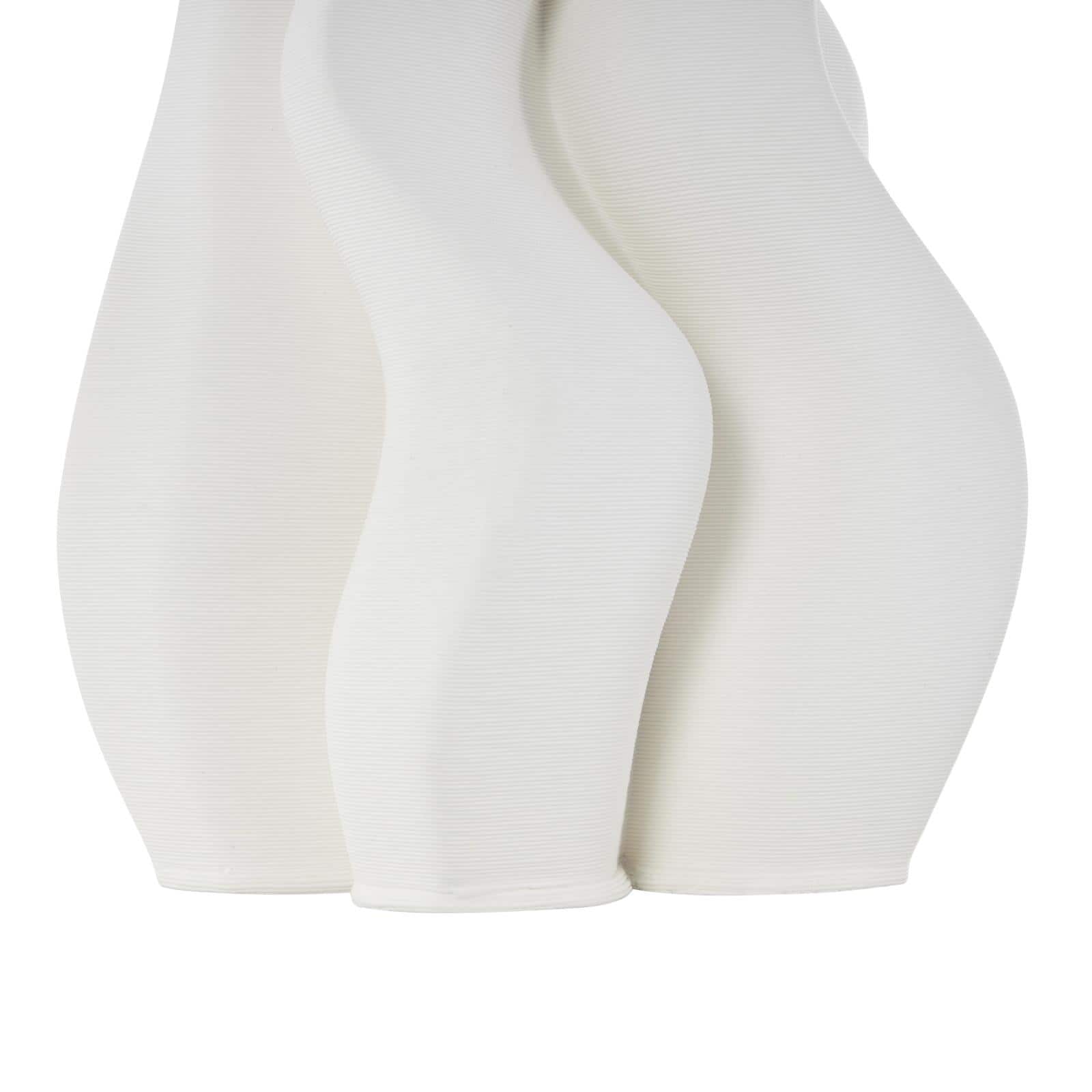 White Ceramic Abstract Ribbed Dimensional Wavy Vase with Floral Shaped Rim