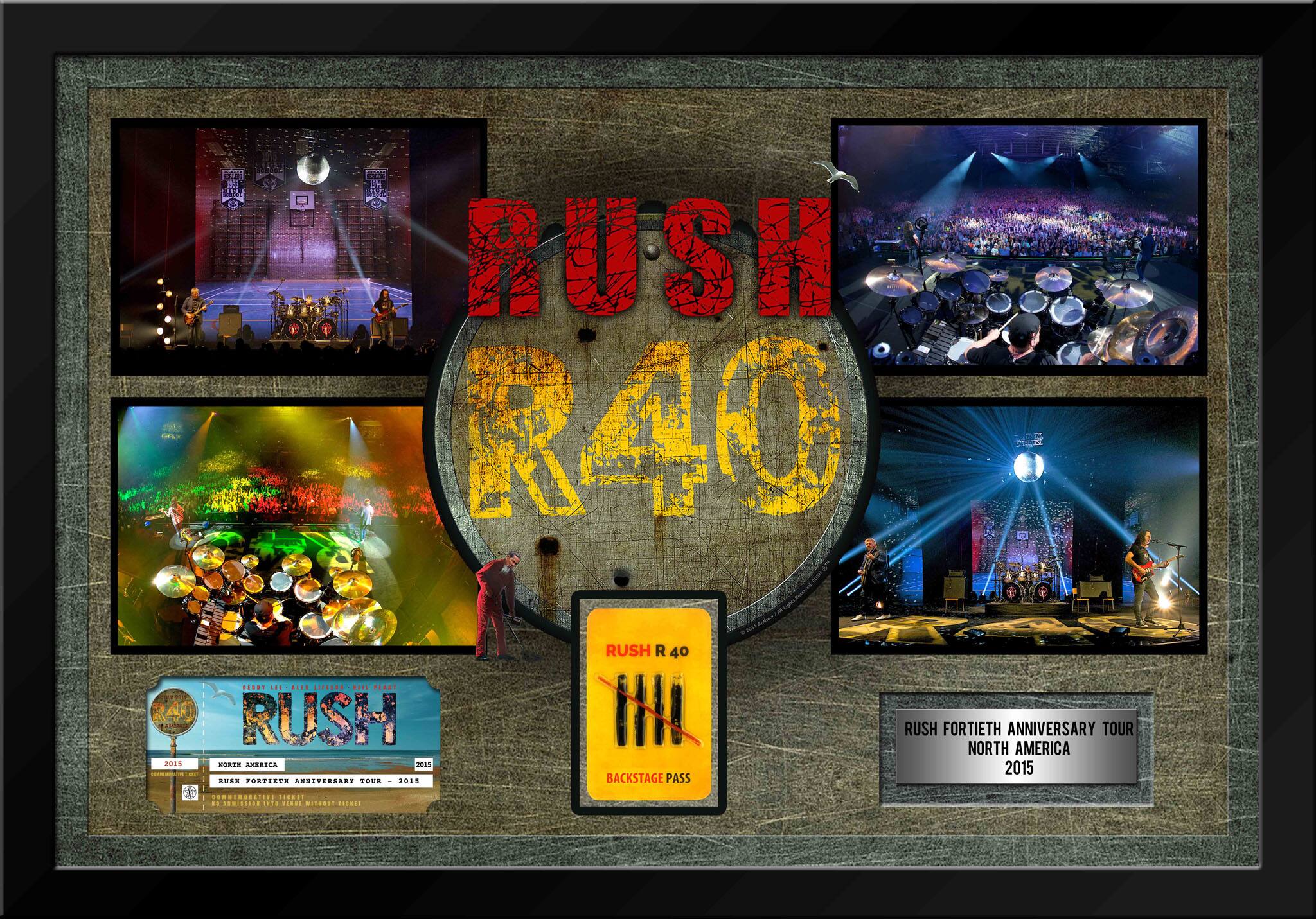 Rush Framed 40th Anniversary Tour with Commemorative Ticket and Backstage Pass 22" x 18"