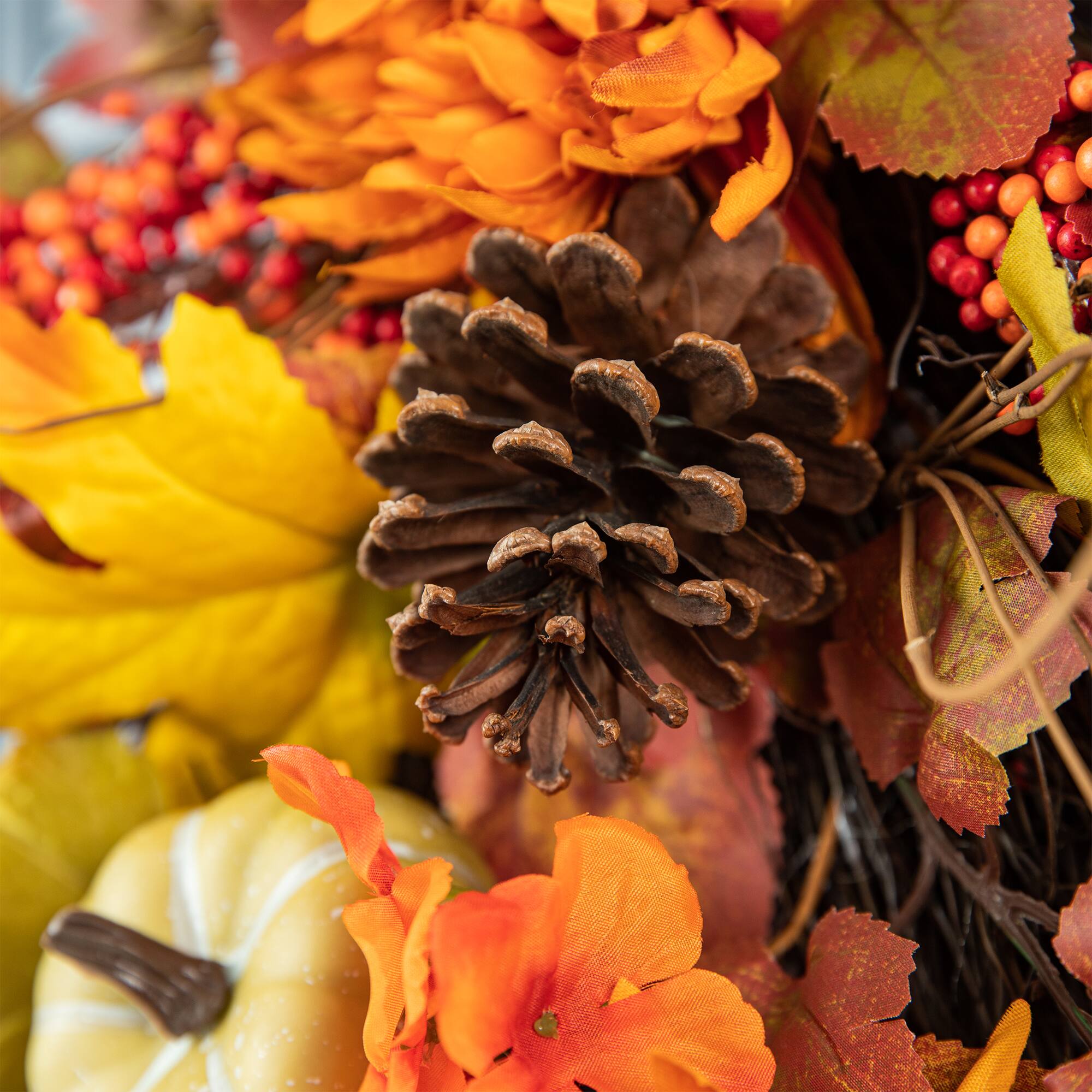 Glitzhome® 27" Fall Dahlia, Pumpkin, Leaf & Berry Swag