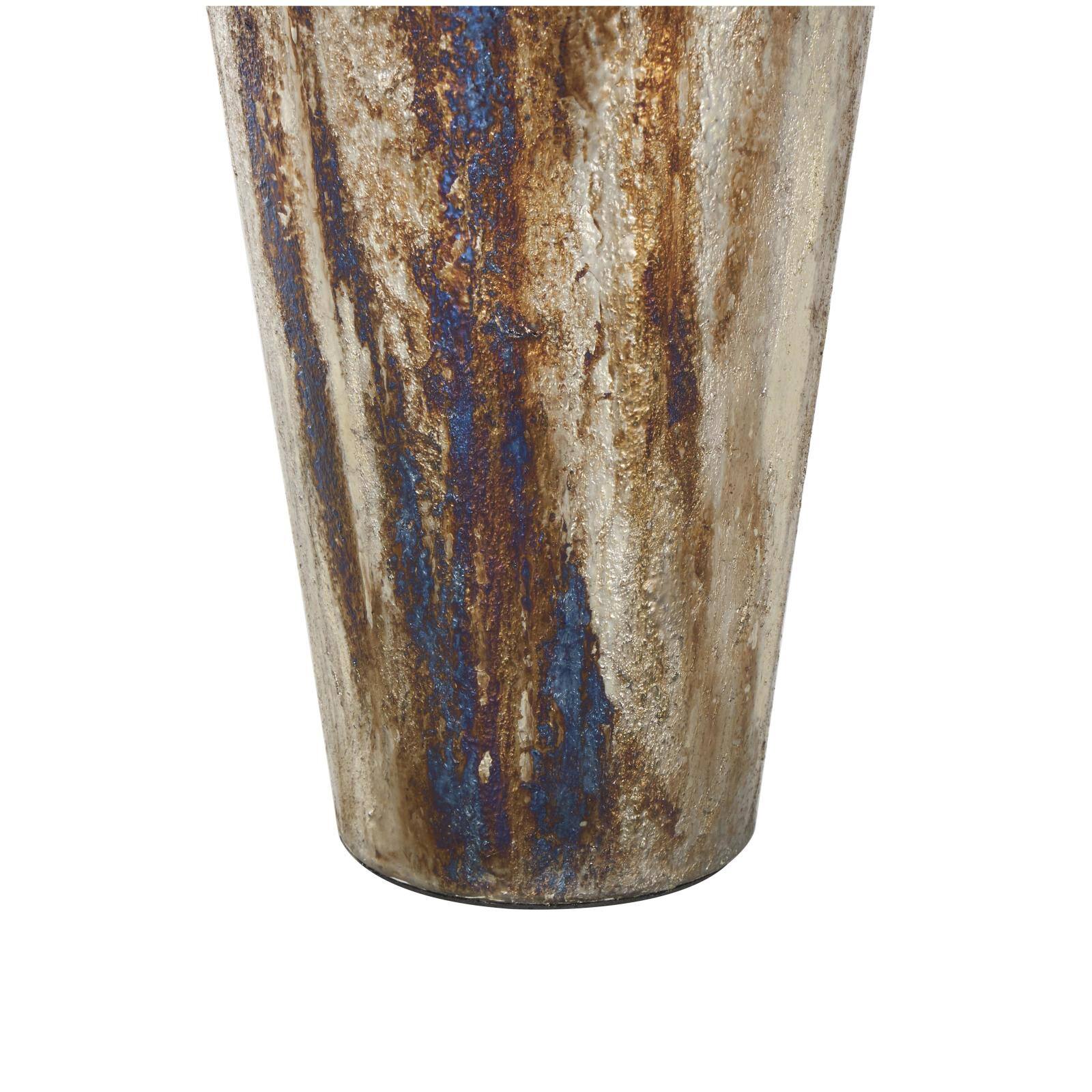Bronze & Cream Foiled Metal Vase with Blue Accents