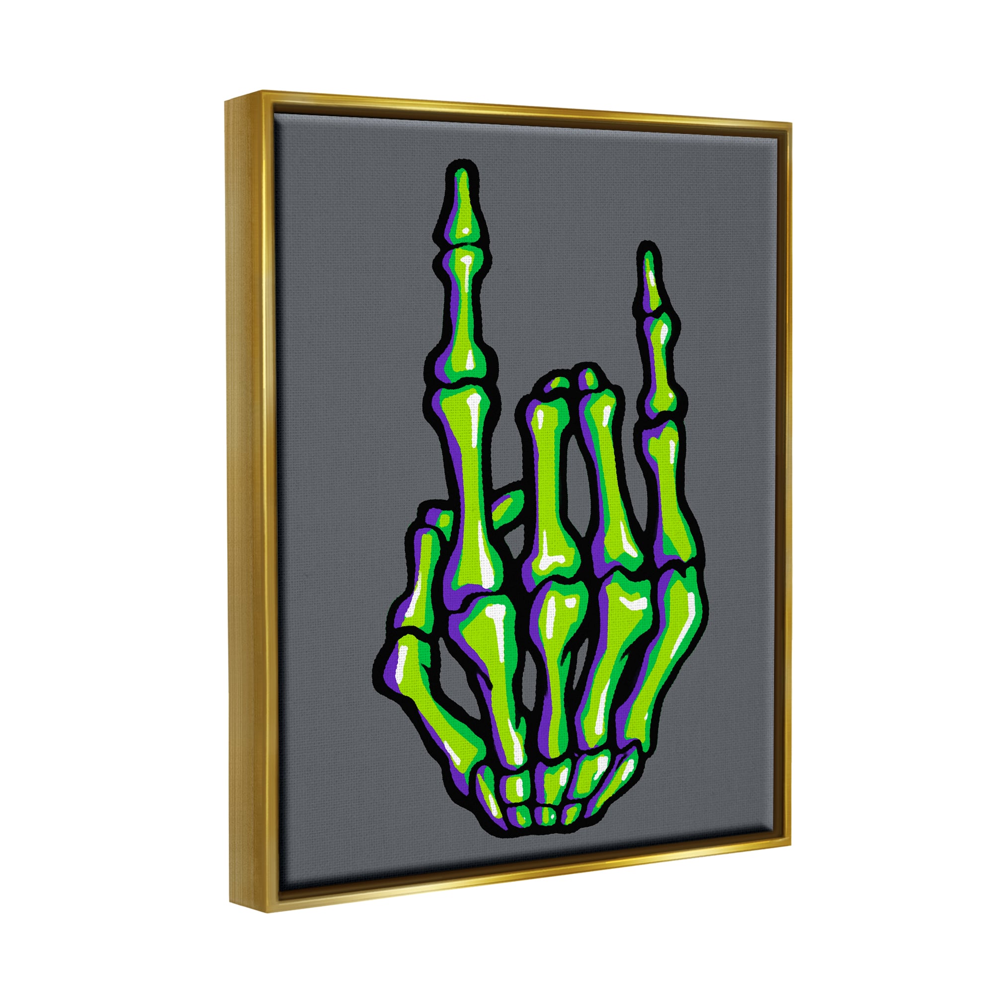 Stupell Industries Rock On Skeleton Hand Framed Floater Canvas Wall Art