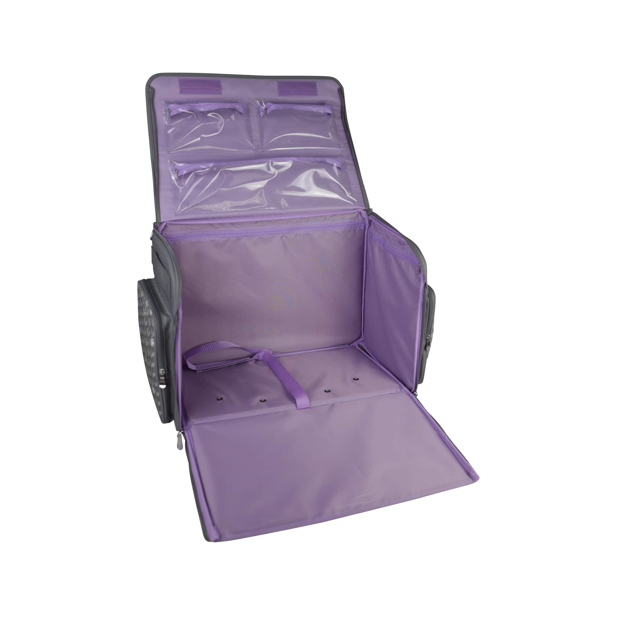 Everything Mary Purple Floral 4 Wheel Collapsible Deluxe Sewing Machine Storage Case