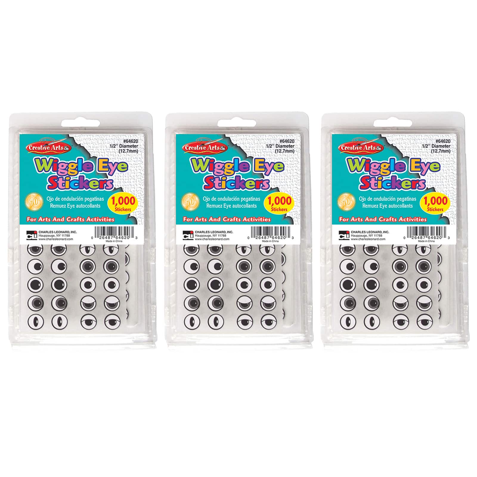 Creative Arts Wiggle Eyes Stickers, 3 Packs of 1000