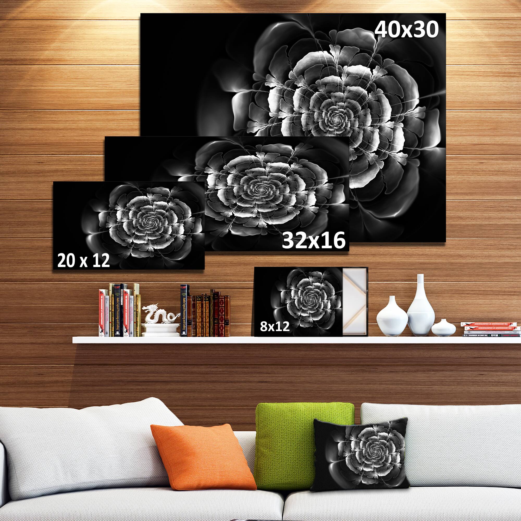 Designart - Fractal Silver Rose in Dark