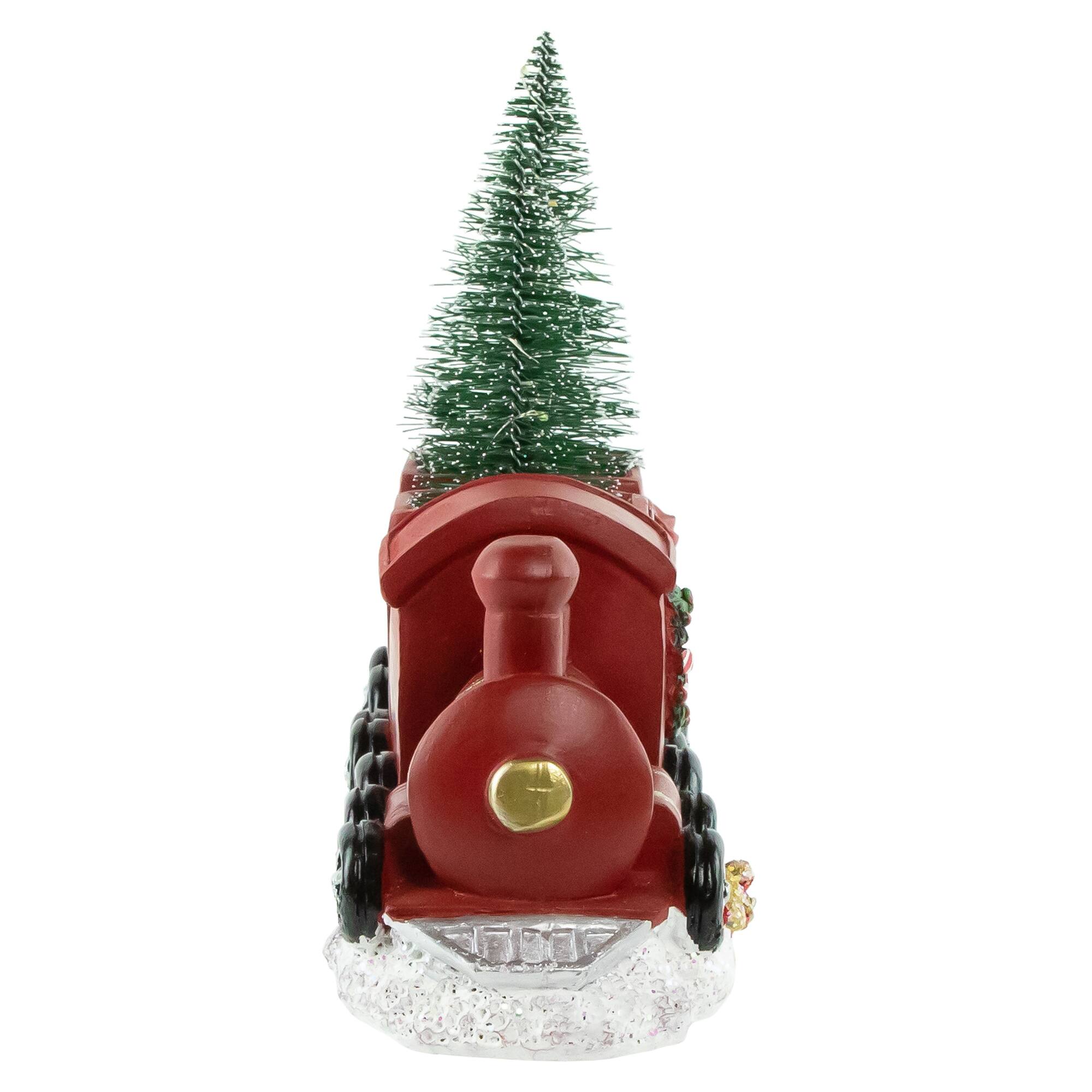 12'' Red and Gold Christmas Train with LED Lighted Frosted Trees Tabletop Decoration