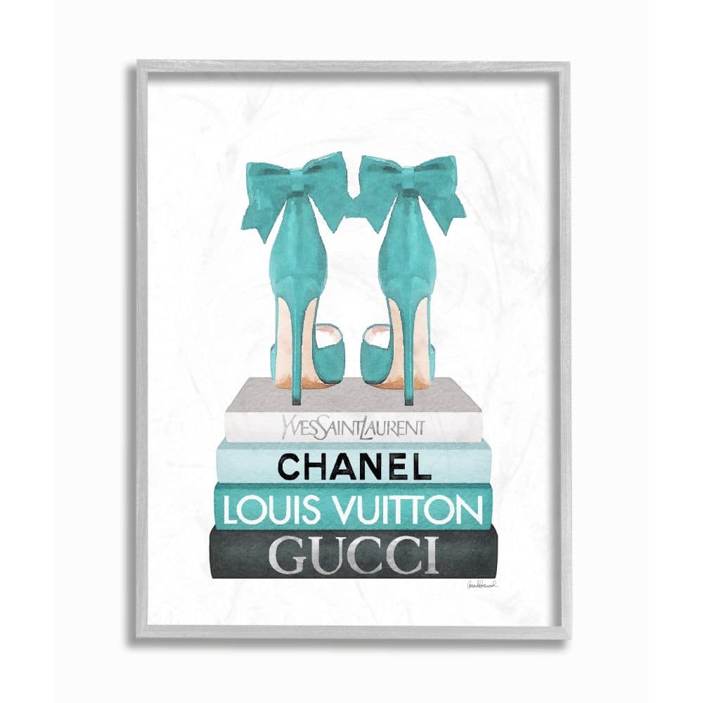 Stupell Industries Turquoise Bow Heels on Books Women's Fashion Framed Wall Art