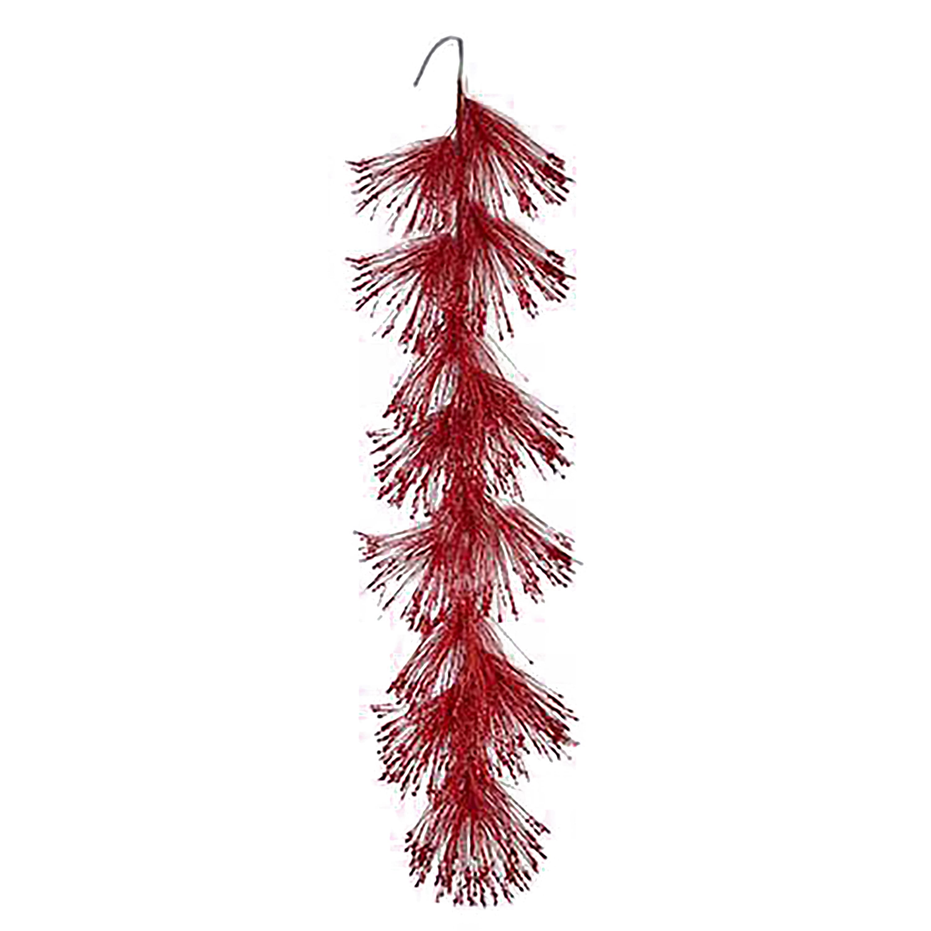 72" Red Glittered Pine Needle Christmas Garland