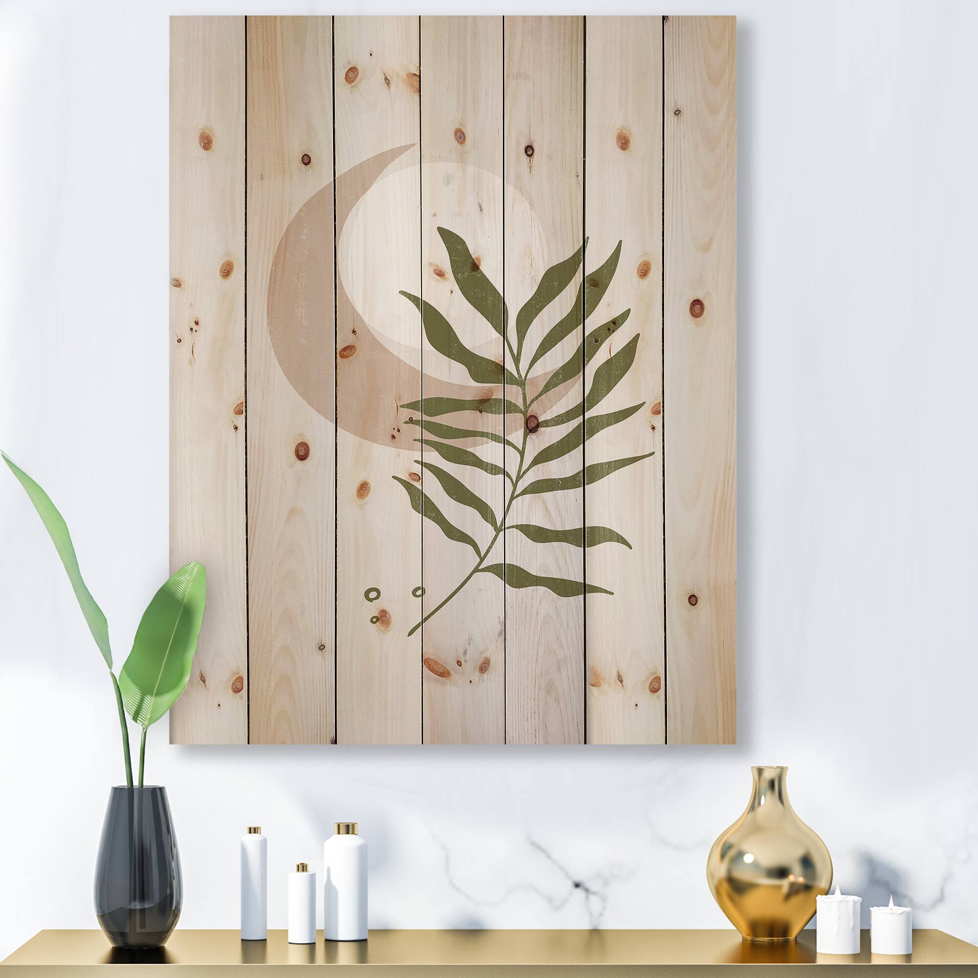 Designart - Abstract Geometrical Moon With Leaf II