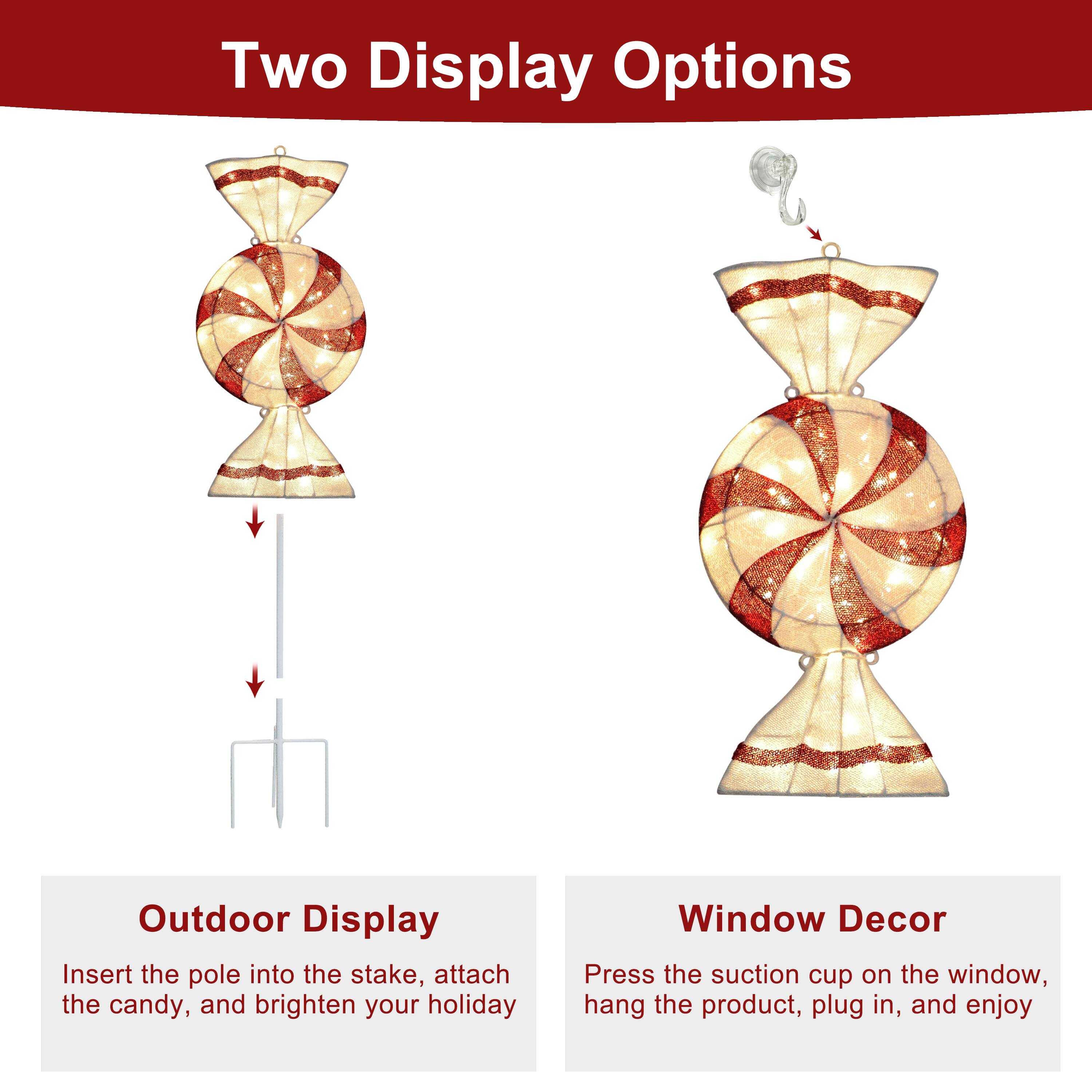 Puleo International 6ft. Pre-Lit Peppermint Candy Pathway Stake Christmas Décor with Warm White LED Lights