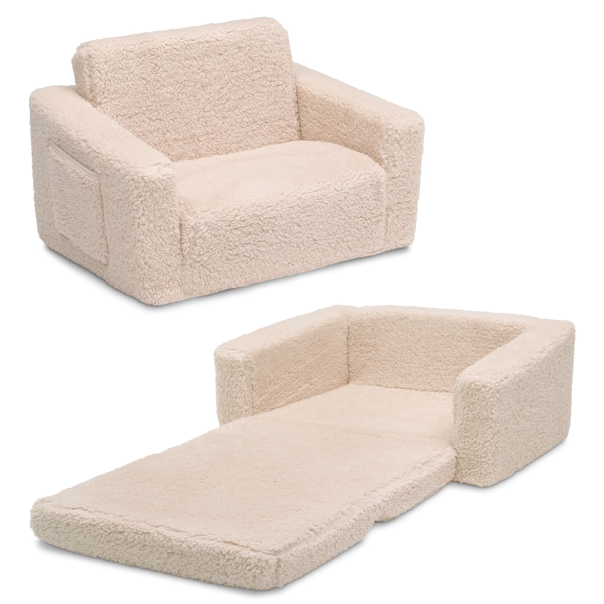 Delta Children 23" Cozee Flip Out Sherpa 2 in 1 Convertible Sofa to Lounger for Kids