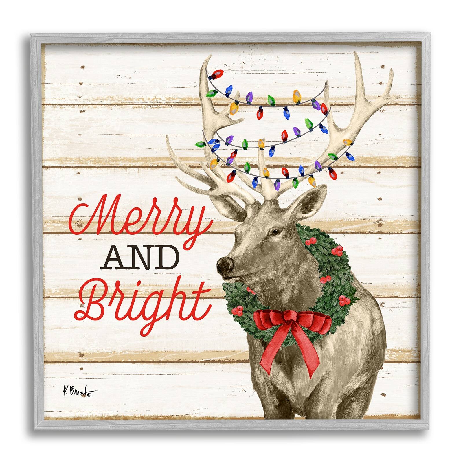 Stupell Industries Merry & Bright Deer Framed Giclee Art
