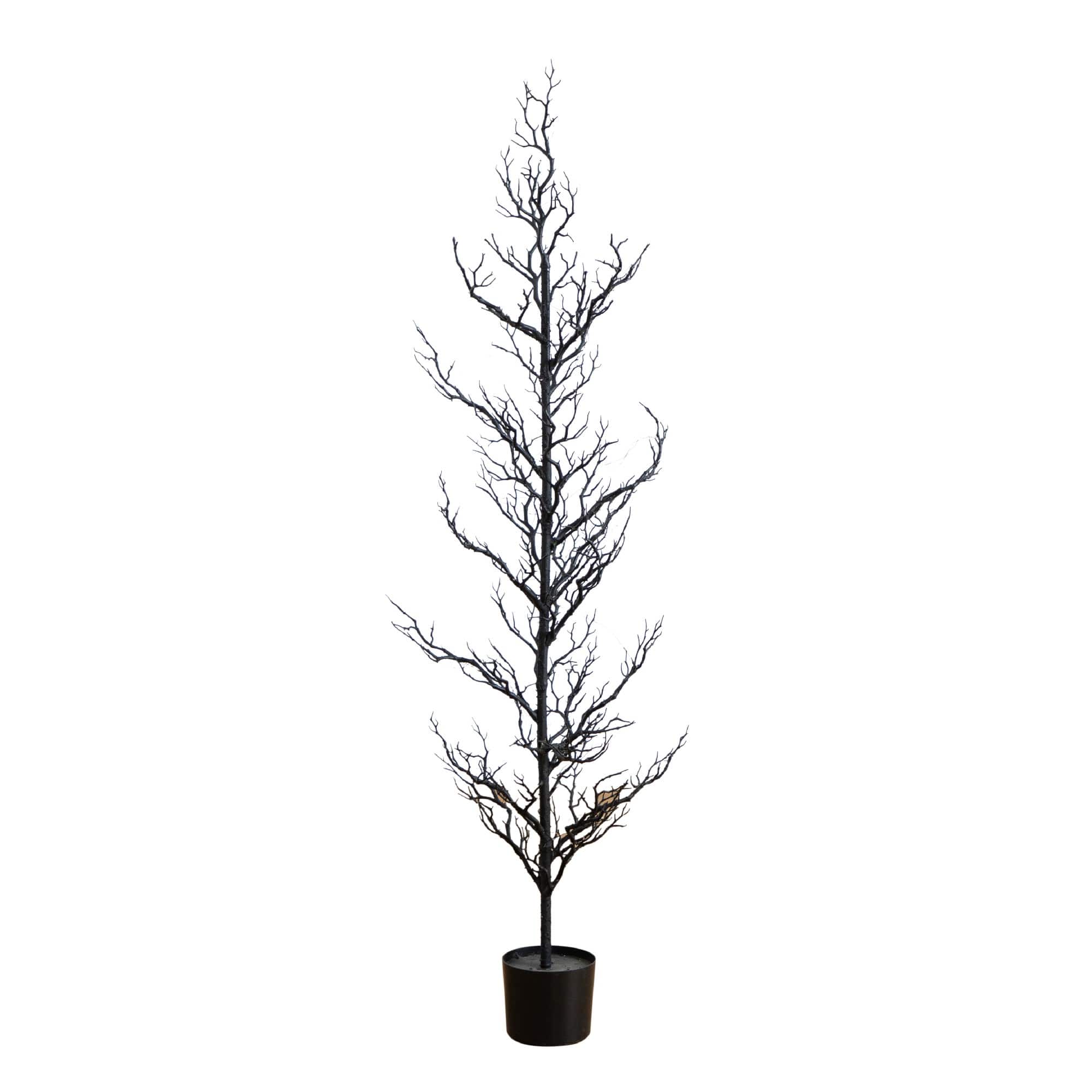 5ft. Pre-Lit Artificial Halloween Black Spooky Twig Tree with 200 Orange & Purple Copper Wire String LED Lights