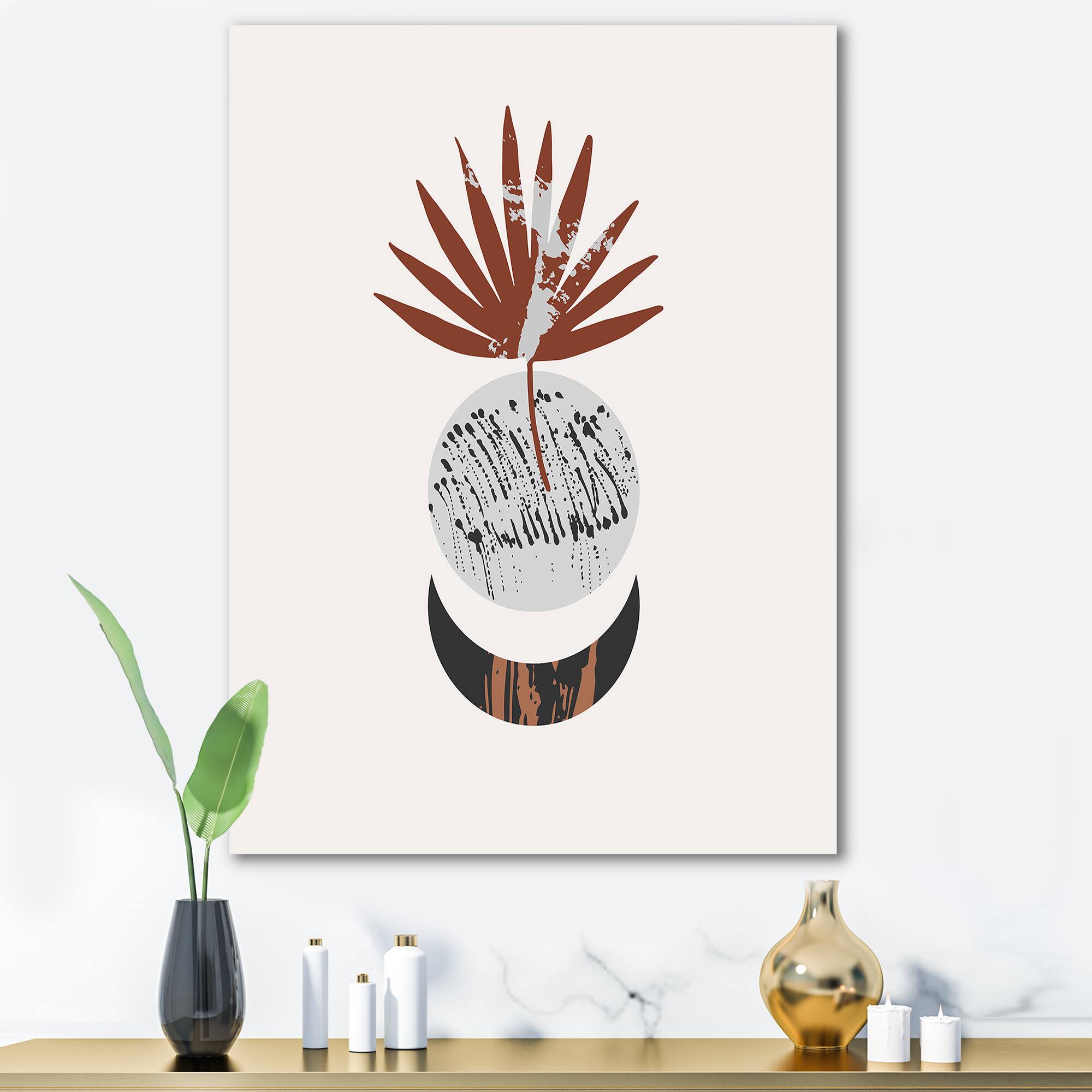 Designart - Moon and Sun Shapes In Retro Terracotta Tones II